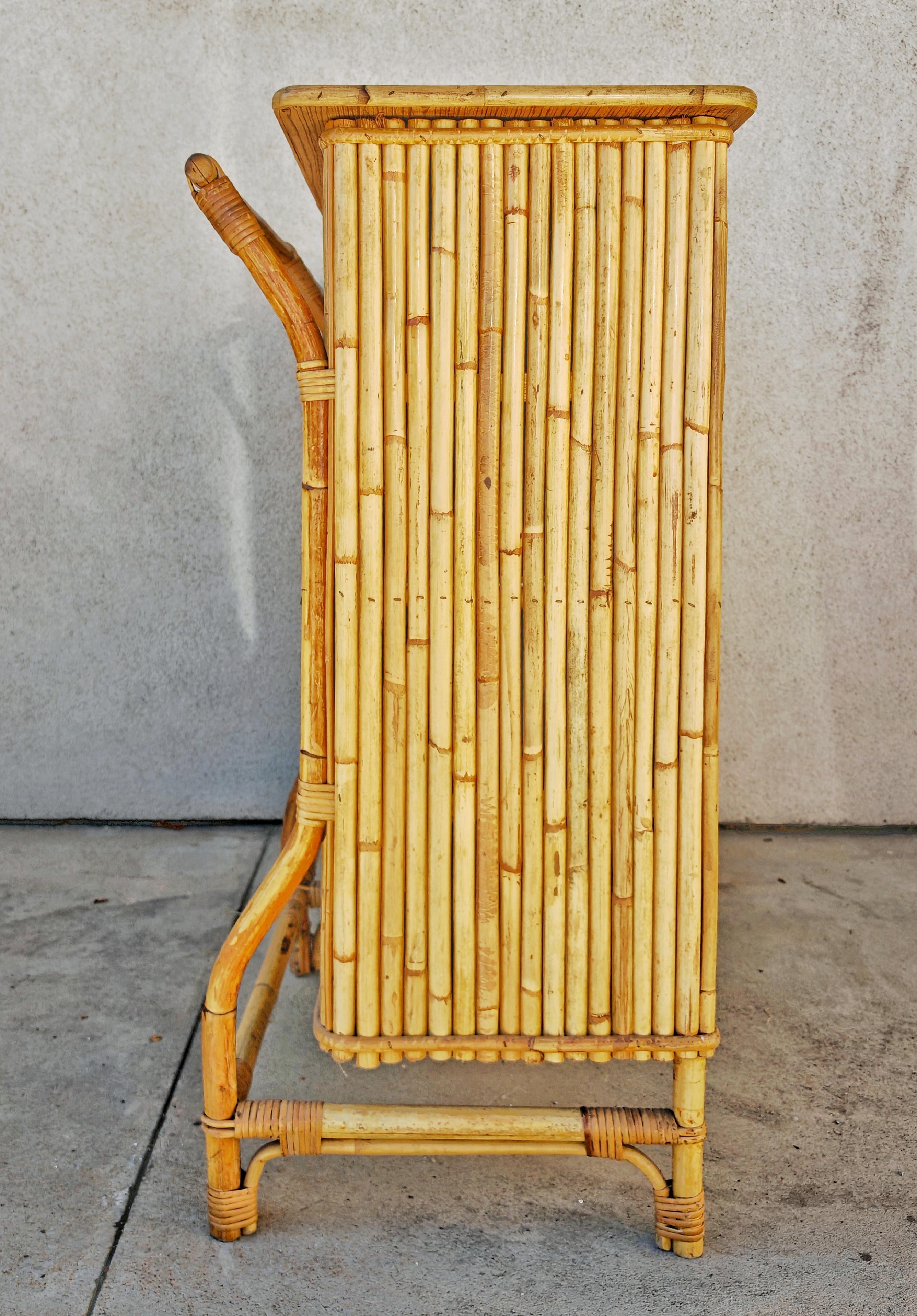 Bamboo Mid Century Modern Dry Bar done in bamboo, design attr. to Tito Agnoli For Sale