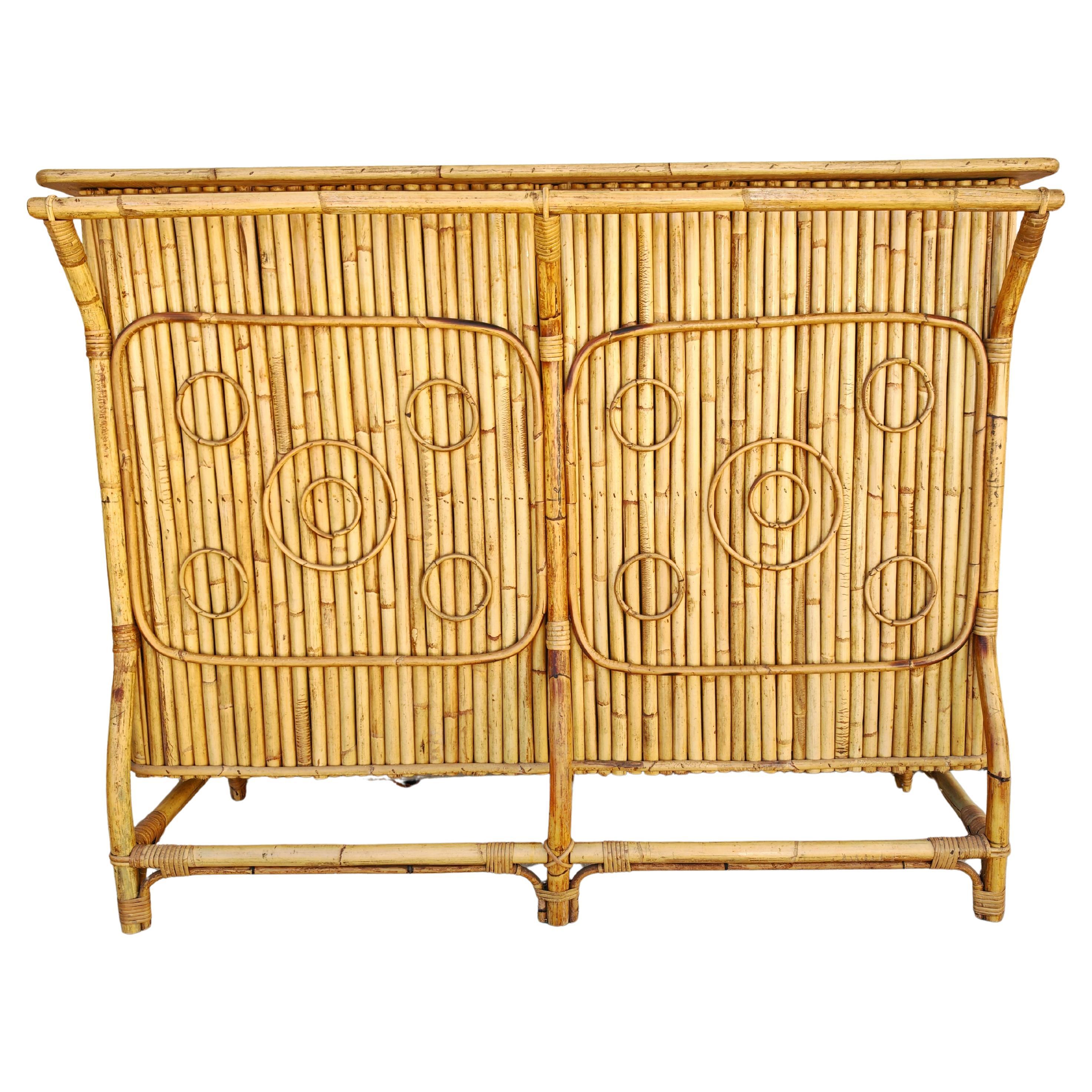 Mid Century Modern Dry Bar done in bamboo, design attr. to Tito Agnoli For Sale
