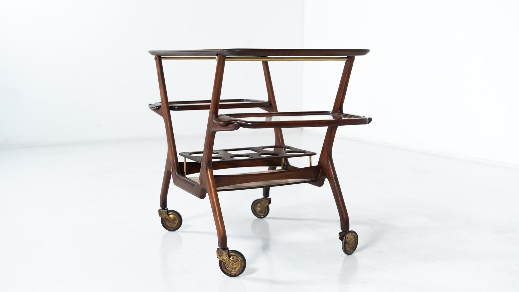 Wood Mid-Century Modern Dry Bar/ Trolley by Cesare Lacca, Italy, 1950s For Sale