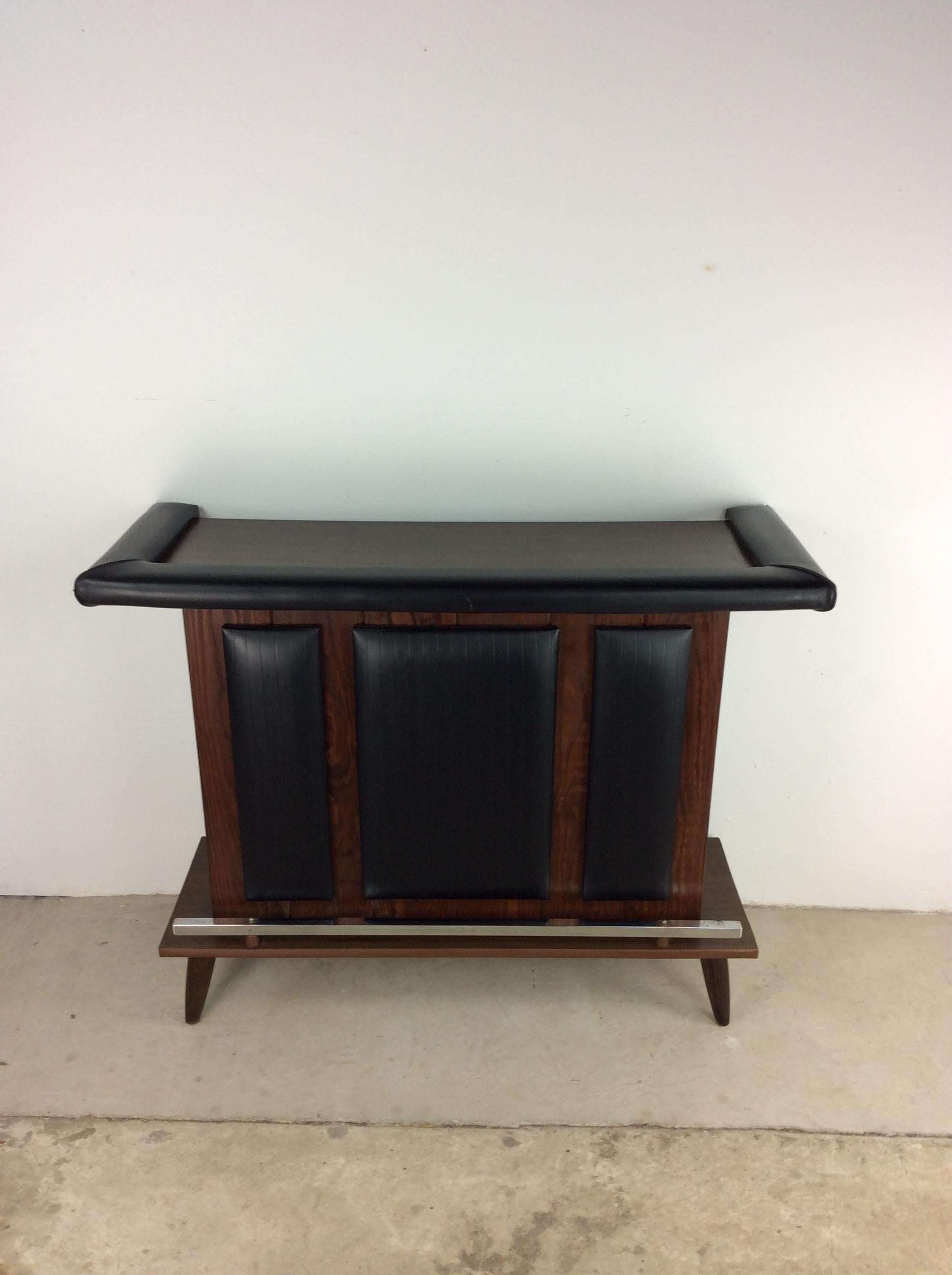American Mid-Century Modern Dry Bar with Black Vinyl Accents