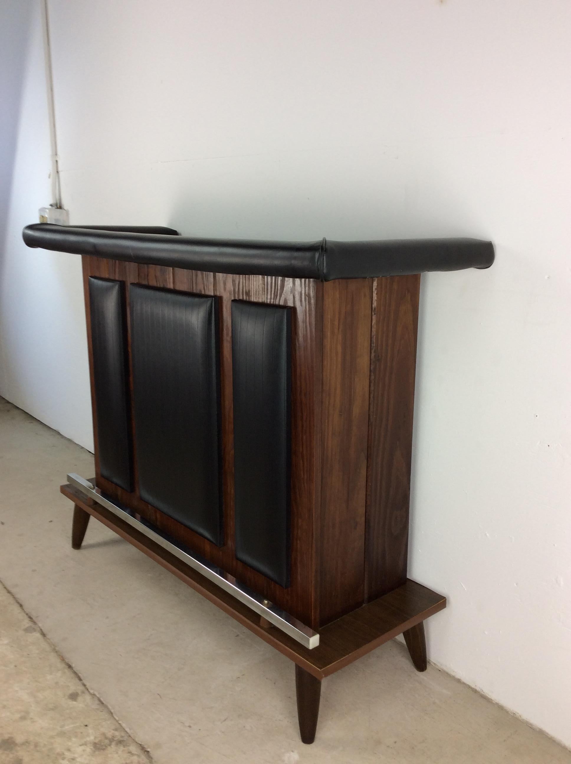Mid-Century Modern Dry Bar with Black Vinyl Accents In Good Condition In Freehold, NJ