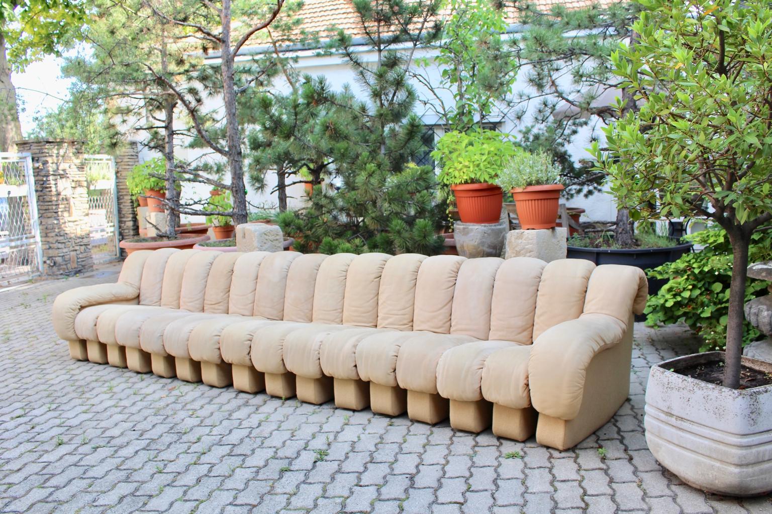 Mid-Century Modern DS-600 Nonstop 16 Section Vintage Beige Suede Leather Sofa 5