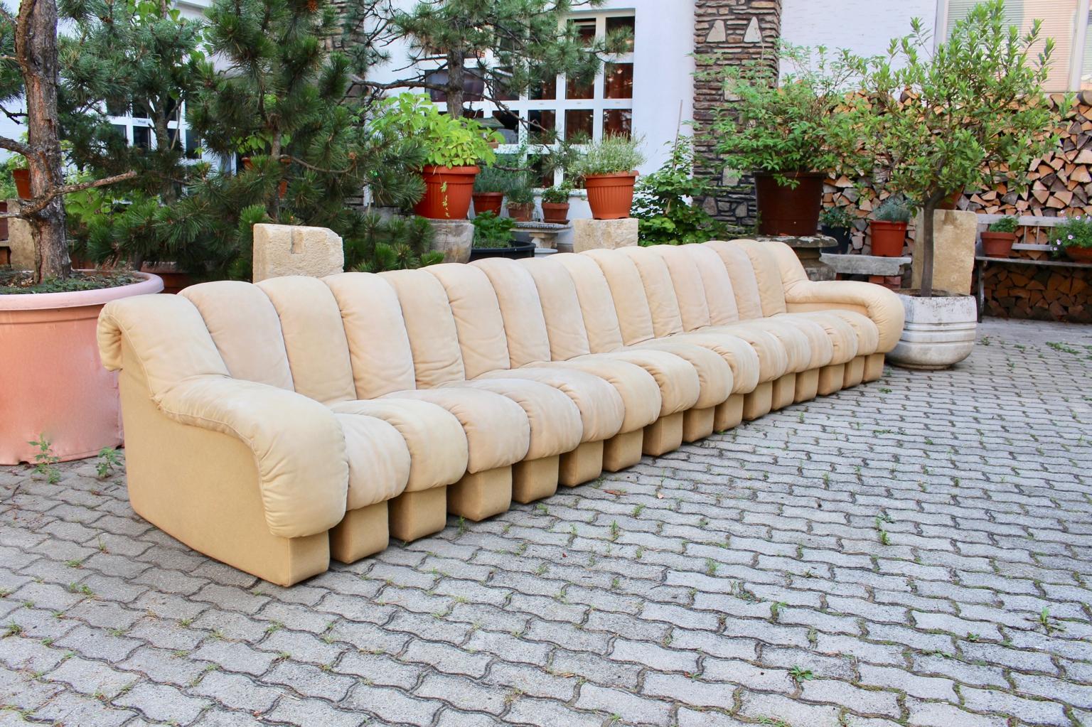Mid-Century Modern DS-600 Nonstop 16 Section Vintage Beige Suede Leather Sofa 6