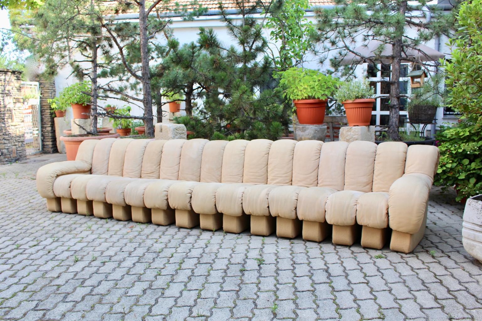 20th Century Mid-Century Modern DS-600 Nonstop 16 Section Vintage Beige Suede Leather Sofa