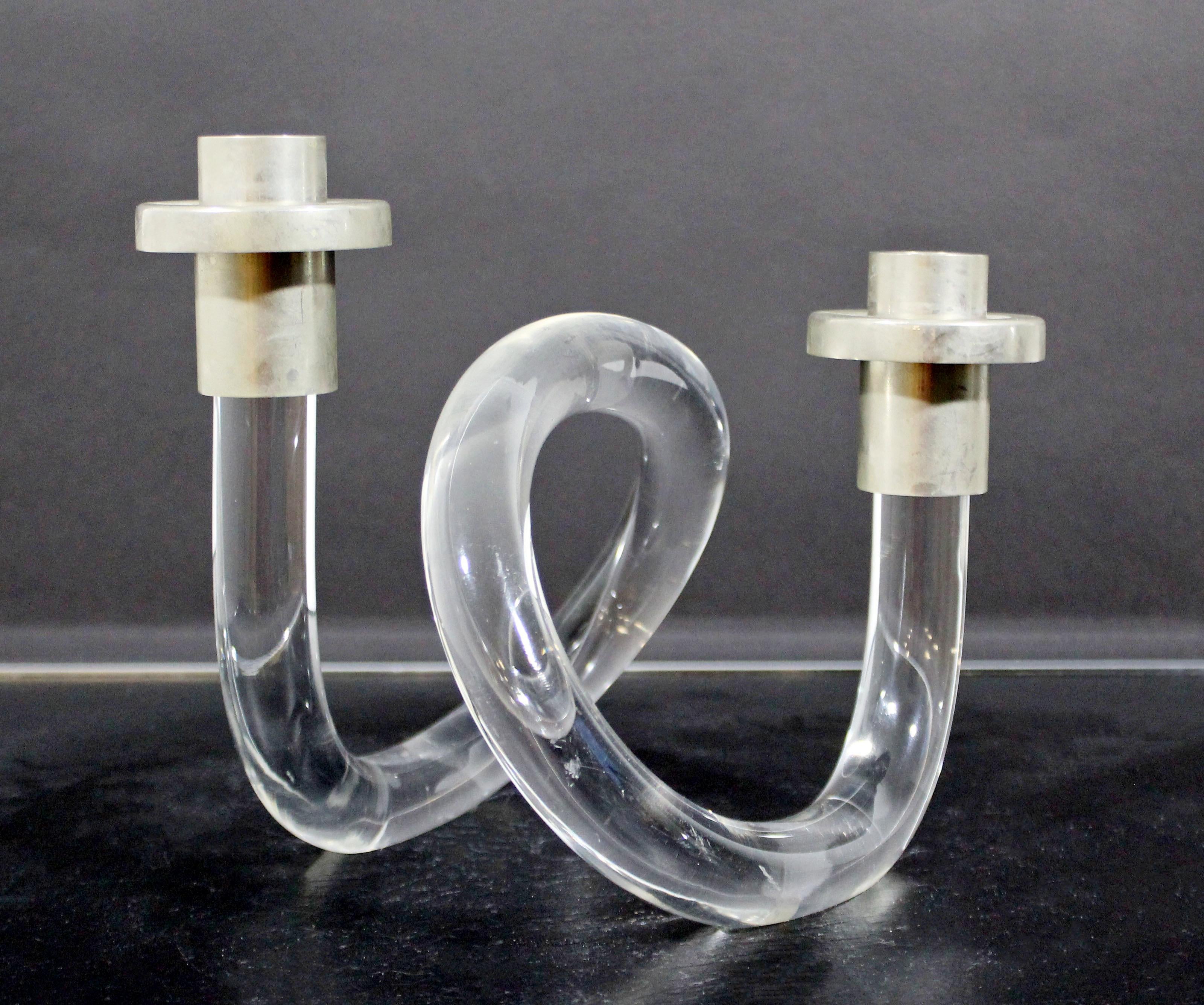 Mid-Century Modern Dual Headed Lucite Aluminum Candleholder Dorothy Thorpe In Good Condition In Keego Harbor, MI