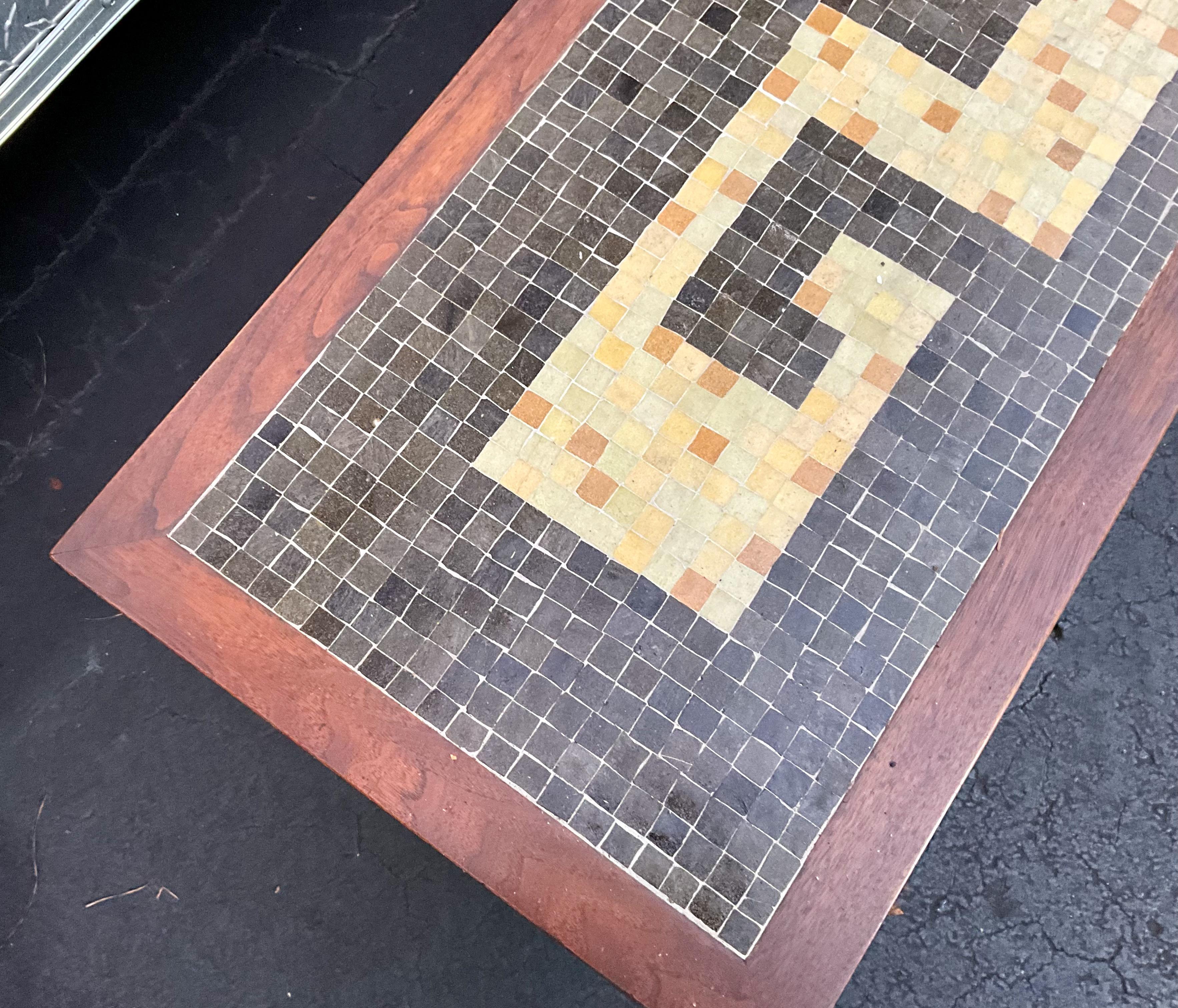 Mid-Century Modern Dunbar Style Inlaid Mosaic Tile Top Walnut Coffee Table  In Good Condition For Sale In Kennesaw, GA