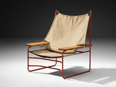 Mid-century Modern Dutch Lounge Chair in Steel, Canvas and Oak