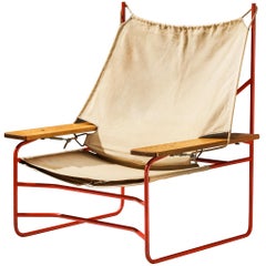 Mid-century Modern Dutch Lounge Chair in Steel, Canvas and Oak