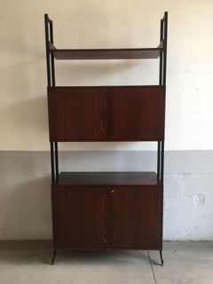 Mid-Century Modern Dutch Wooden Bookcase with Shelf and Cabinets, 1970s