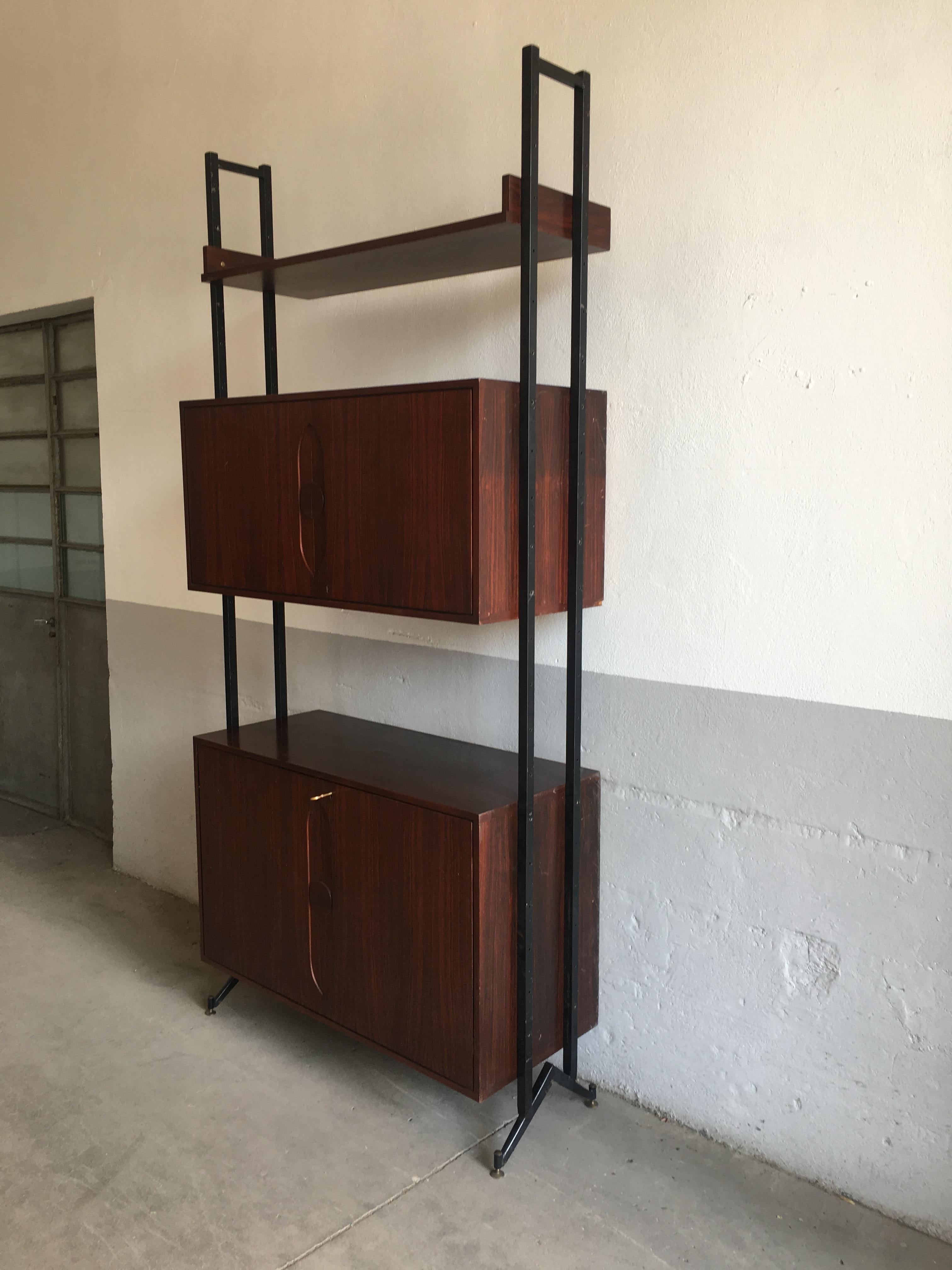 Late 20th Century Mid-Century Modern Dutch Wooden Bookcase with Shelf and Cabinets, 1970s For Sale