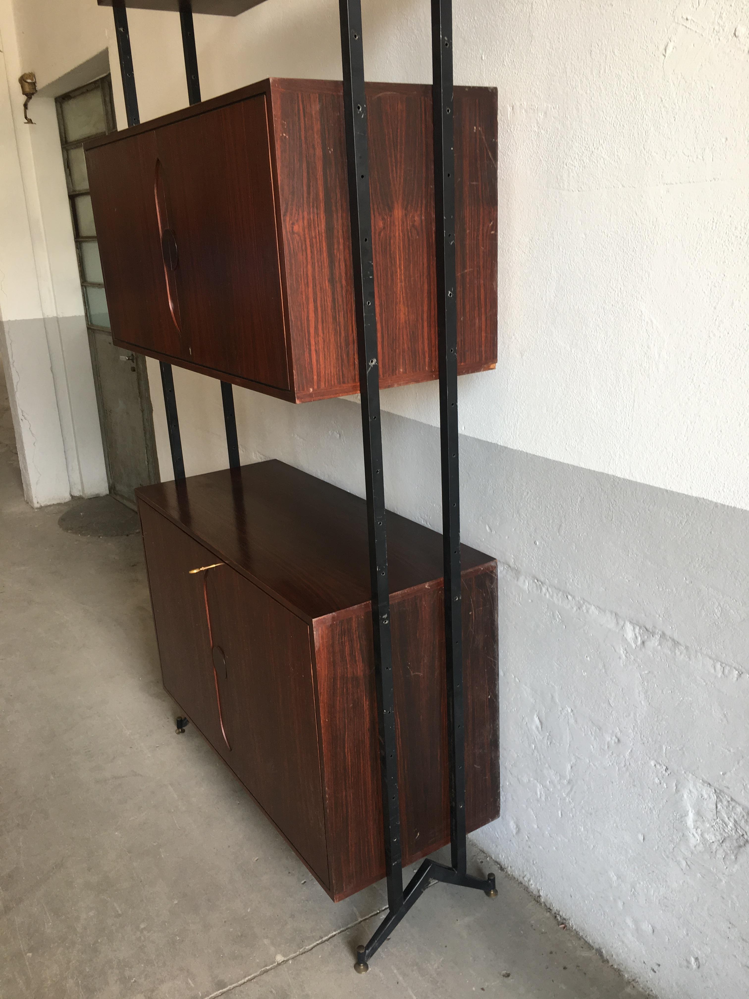 Mid-Century Modern Dutch Wooden Bookcase with Shelf and Cabinets, 1970s For Sale 1