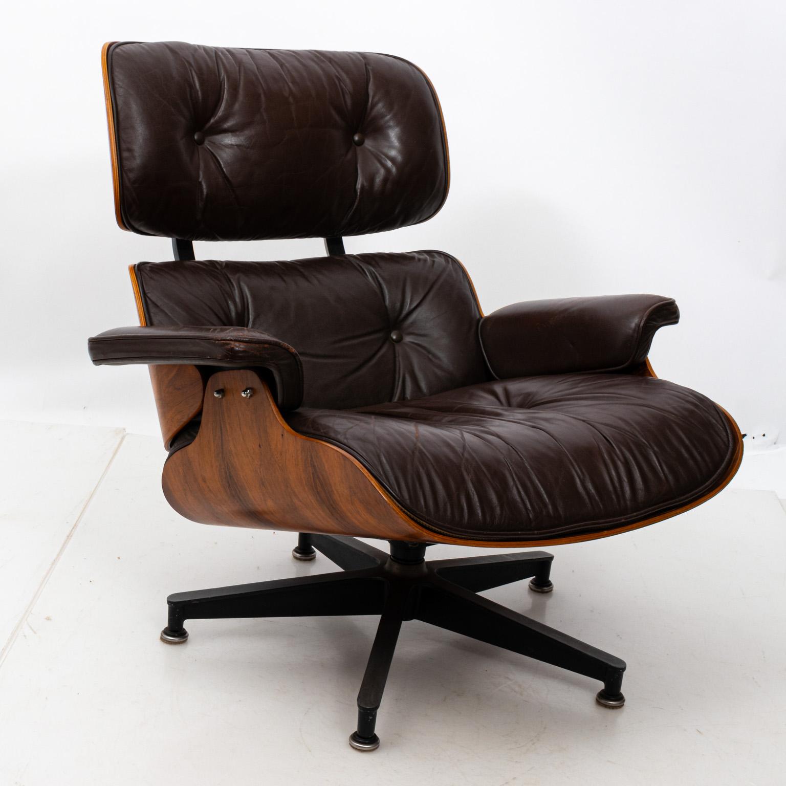 Aluminum Mid-Century Modern Eames Chair and Ottoman