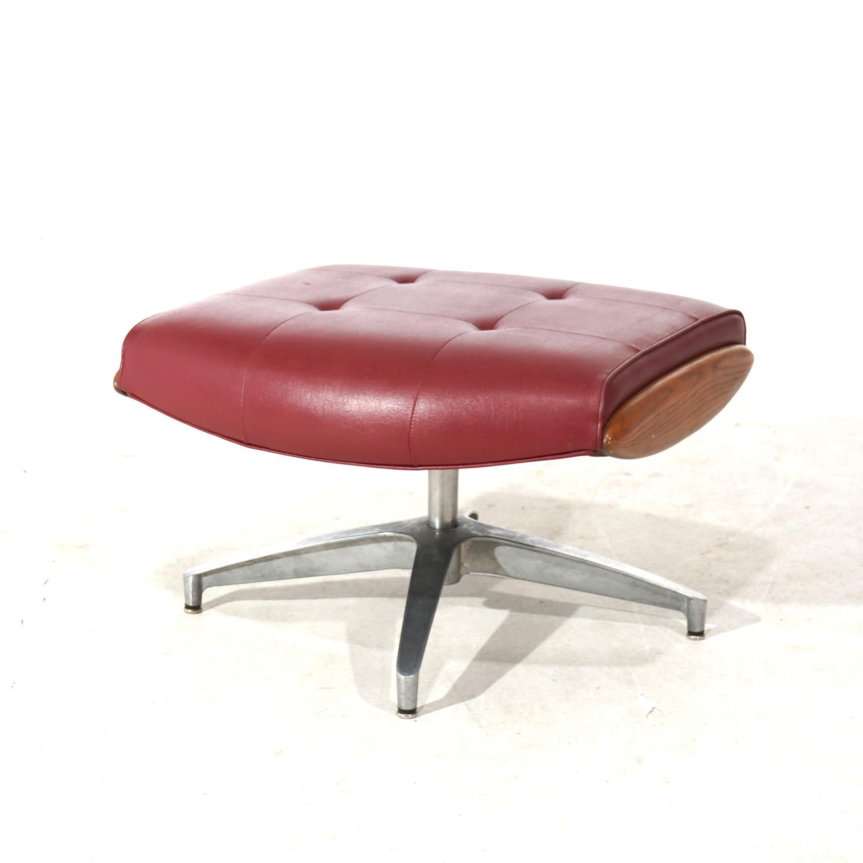 20th Century Mid Century Modern Eames for Miller Faux Leather, Wood & Chrome Ottoman C1950