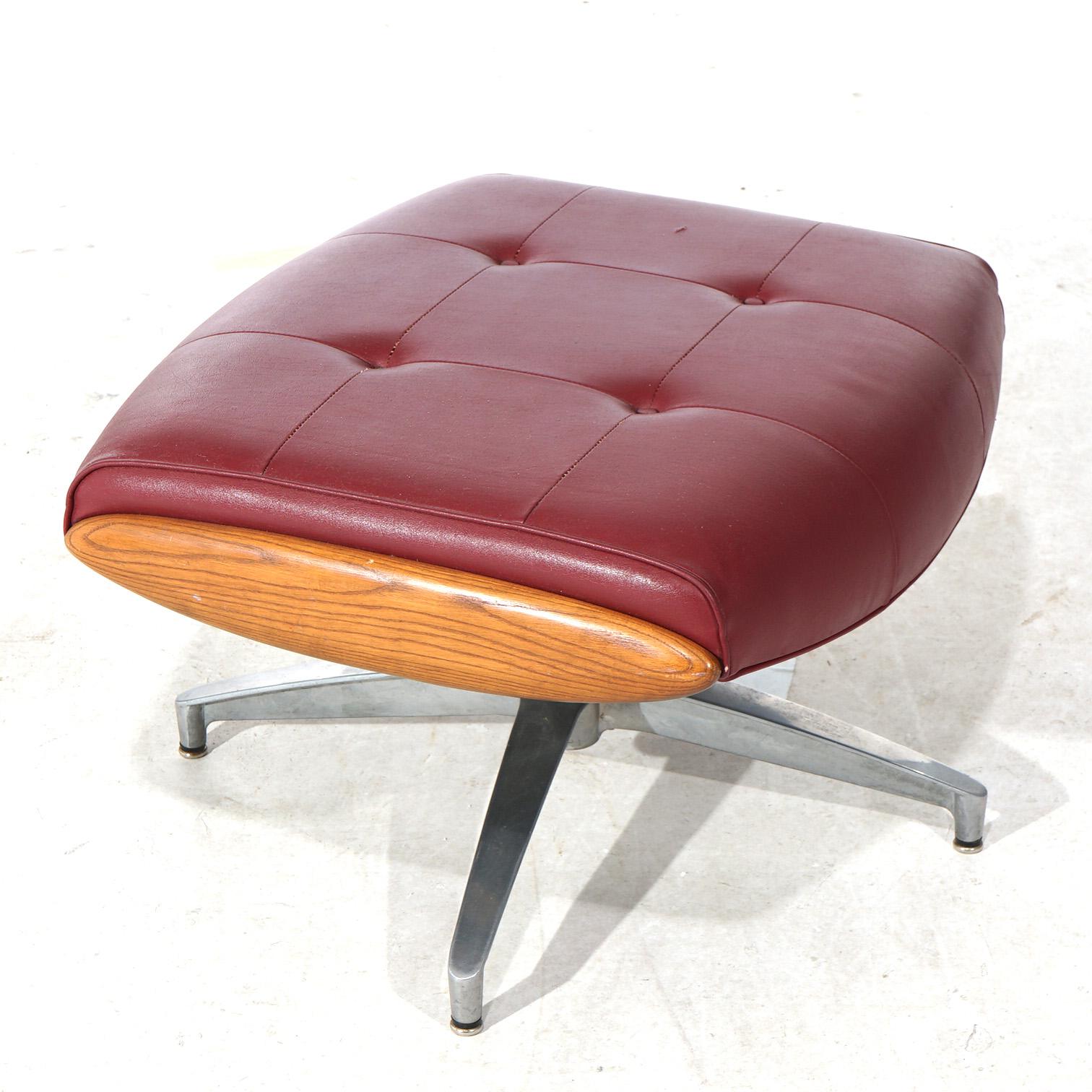Metal Mid Century Modern Eames for Miller Faux Leather, Wood & Chrome Ottoman C1950