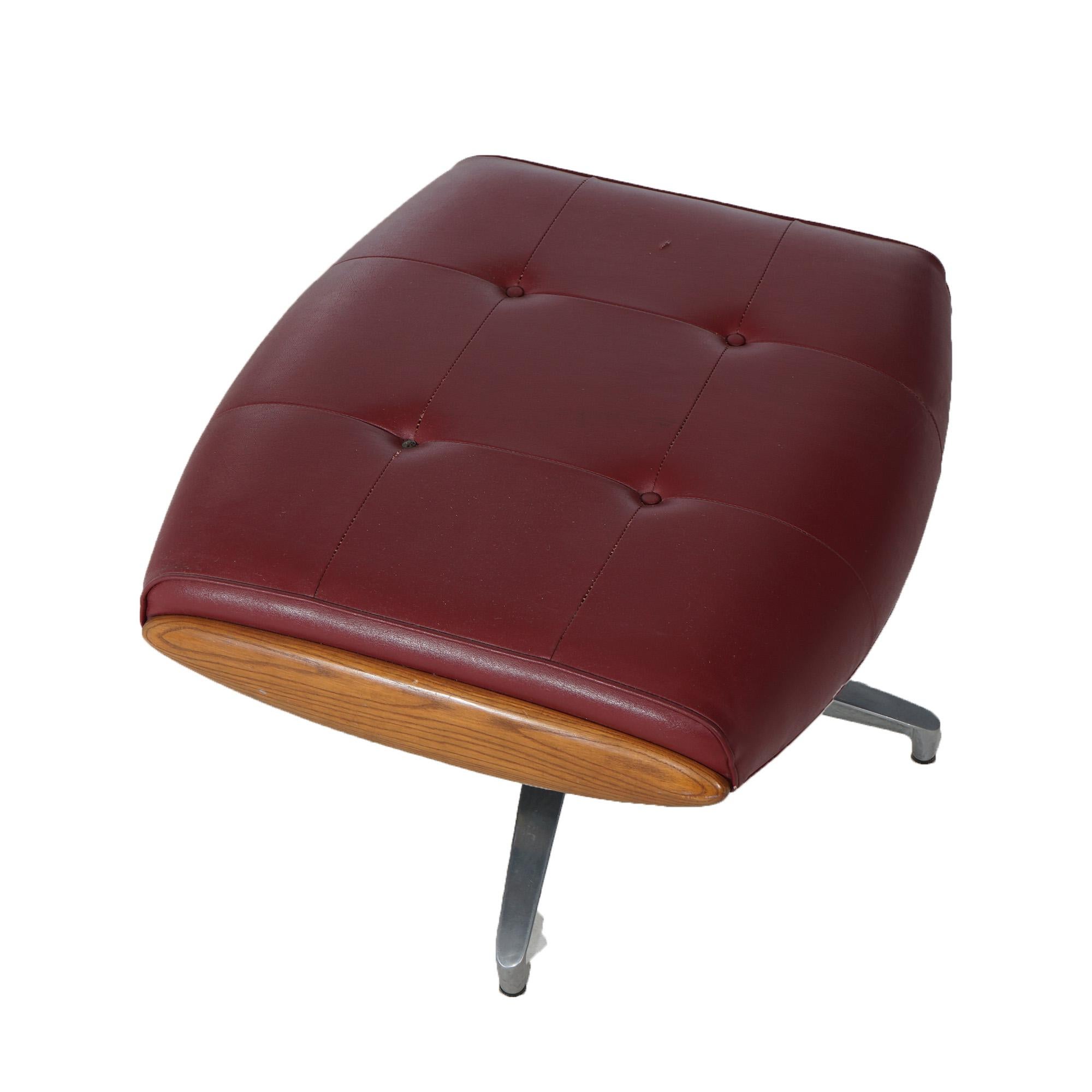Mid Century Modern Eames for Miller Faux Leather, Wood & Chrome Ottoman C1950 1