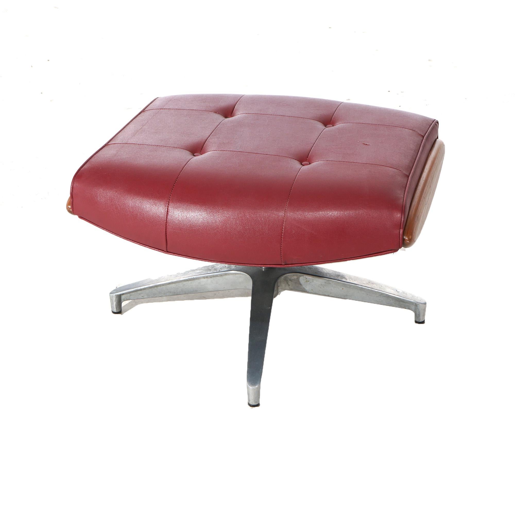 Mid Century Modern Eames for Miller Faux Leather, Wood & Chrome Ottoman C1950 2