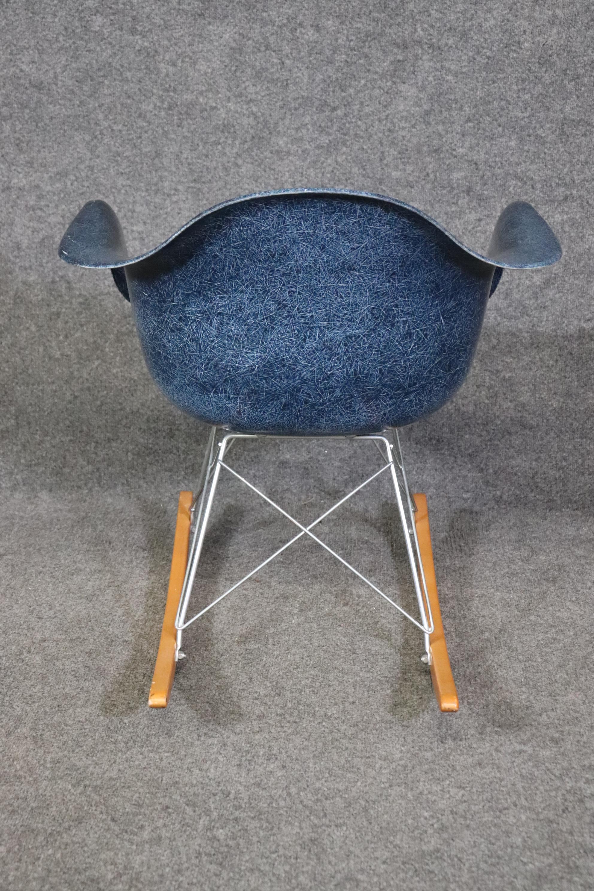 Mid-Century Modern Mid Century Modern Blue Modernica Fiberglass Child’s Rocking Chair For Sale