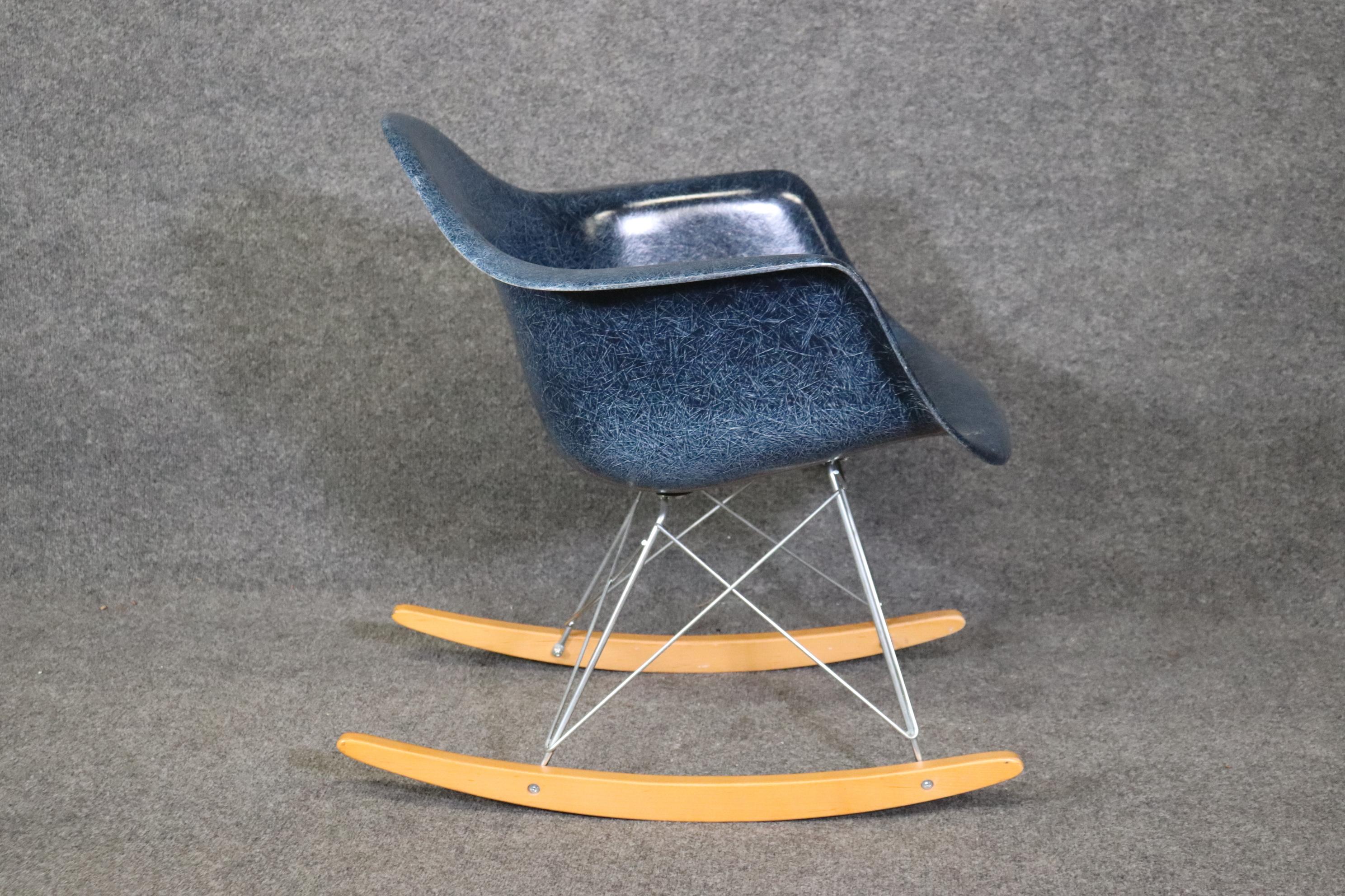 American Mid Century Modern Blue Modernica Fiberglass Child’s Rocking Chair For Sale