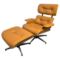 Mid-Century Modern Eames Leather Lounge Chair with Ottoman