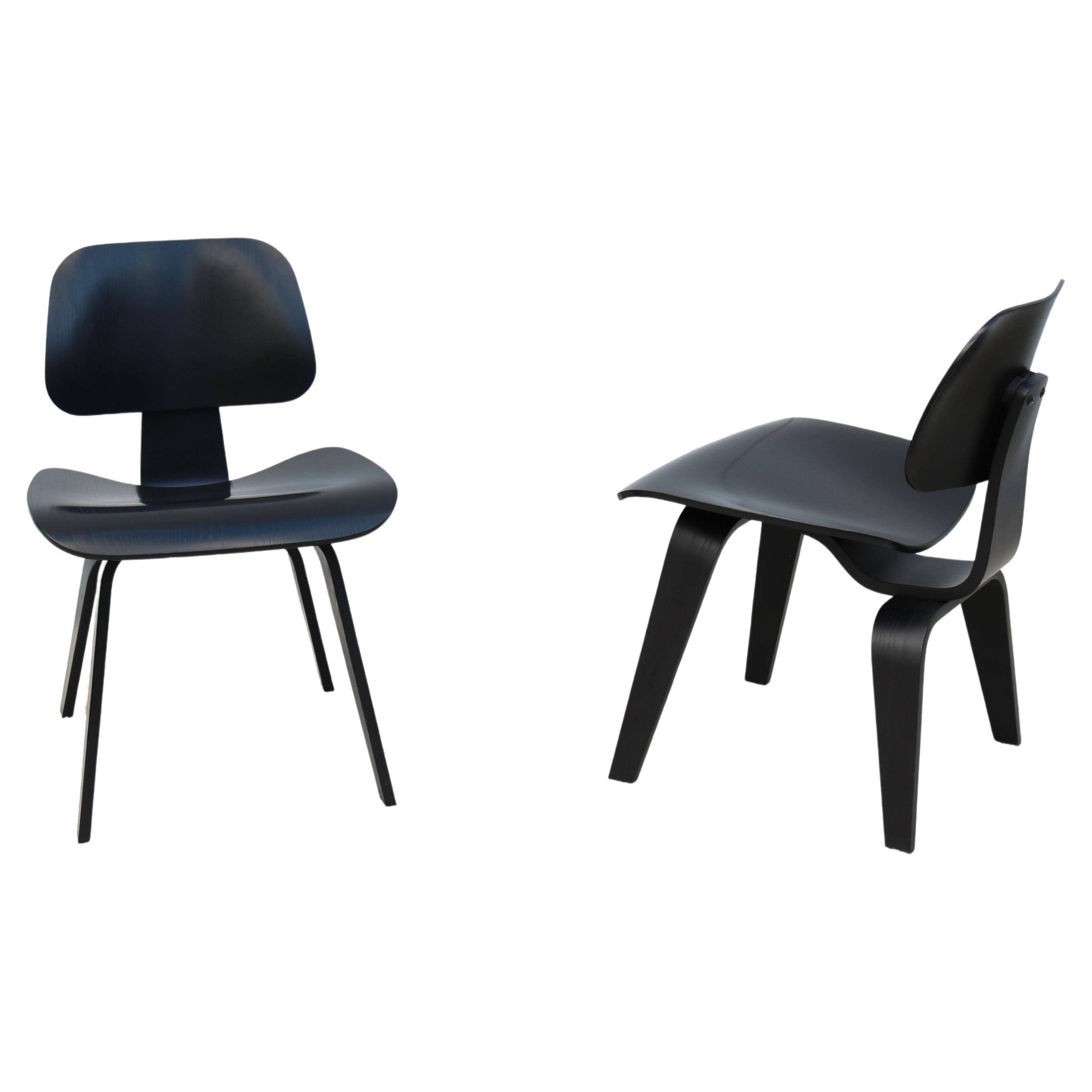 Mid-Century Modern Eames Molded Plywood Dining Chairs Wood Base DCW - a Pair