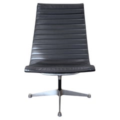 Vintage Mid Century Modern Eames Style Aluminum Group Reproduction Black Executive Chair