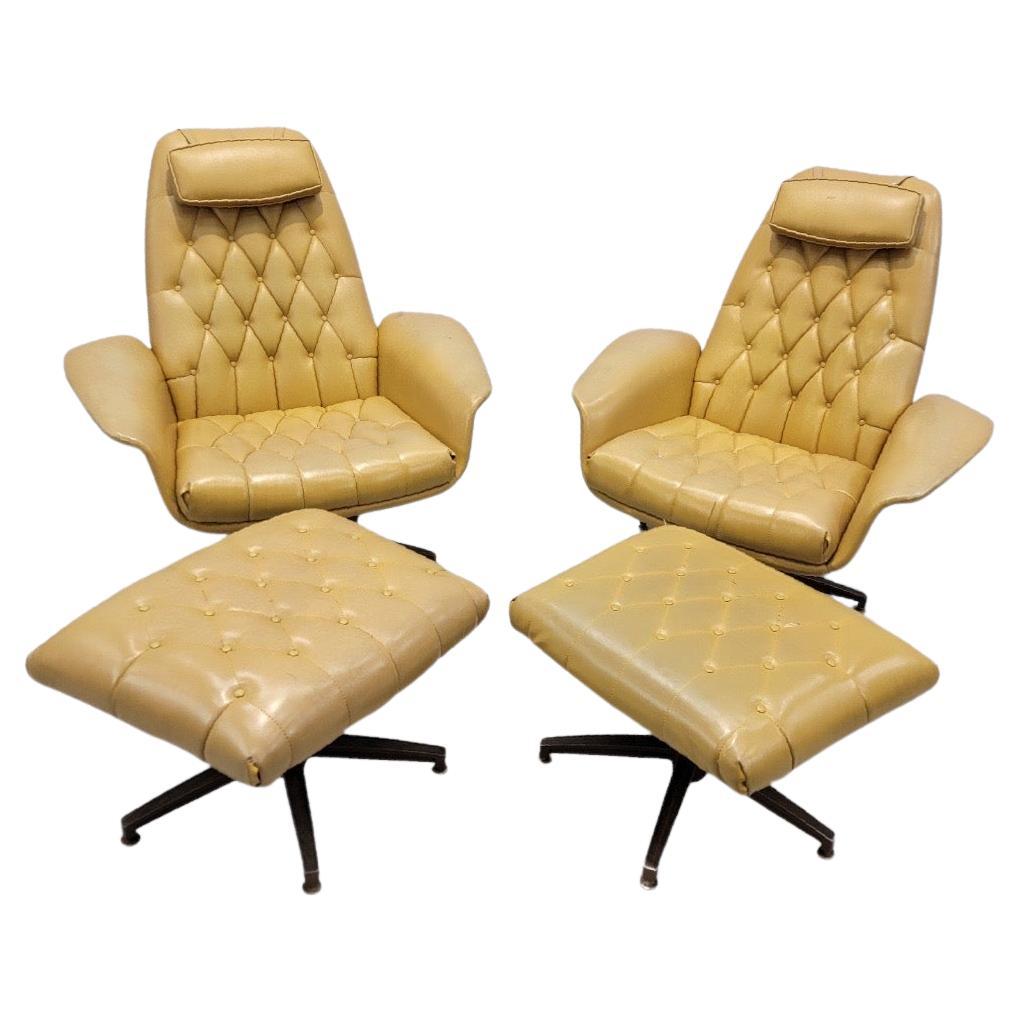 Mid Century Modern Bentwood Leatherette Lounge & Ottoman Set - Pair For Sale