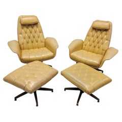 Mid Century Modern Bentwood Leatherette Lounge & Ottoman Set - Pair