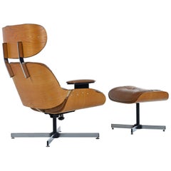 Chaise longue et pouf de style Eames moderne du milieu du siècle dernier