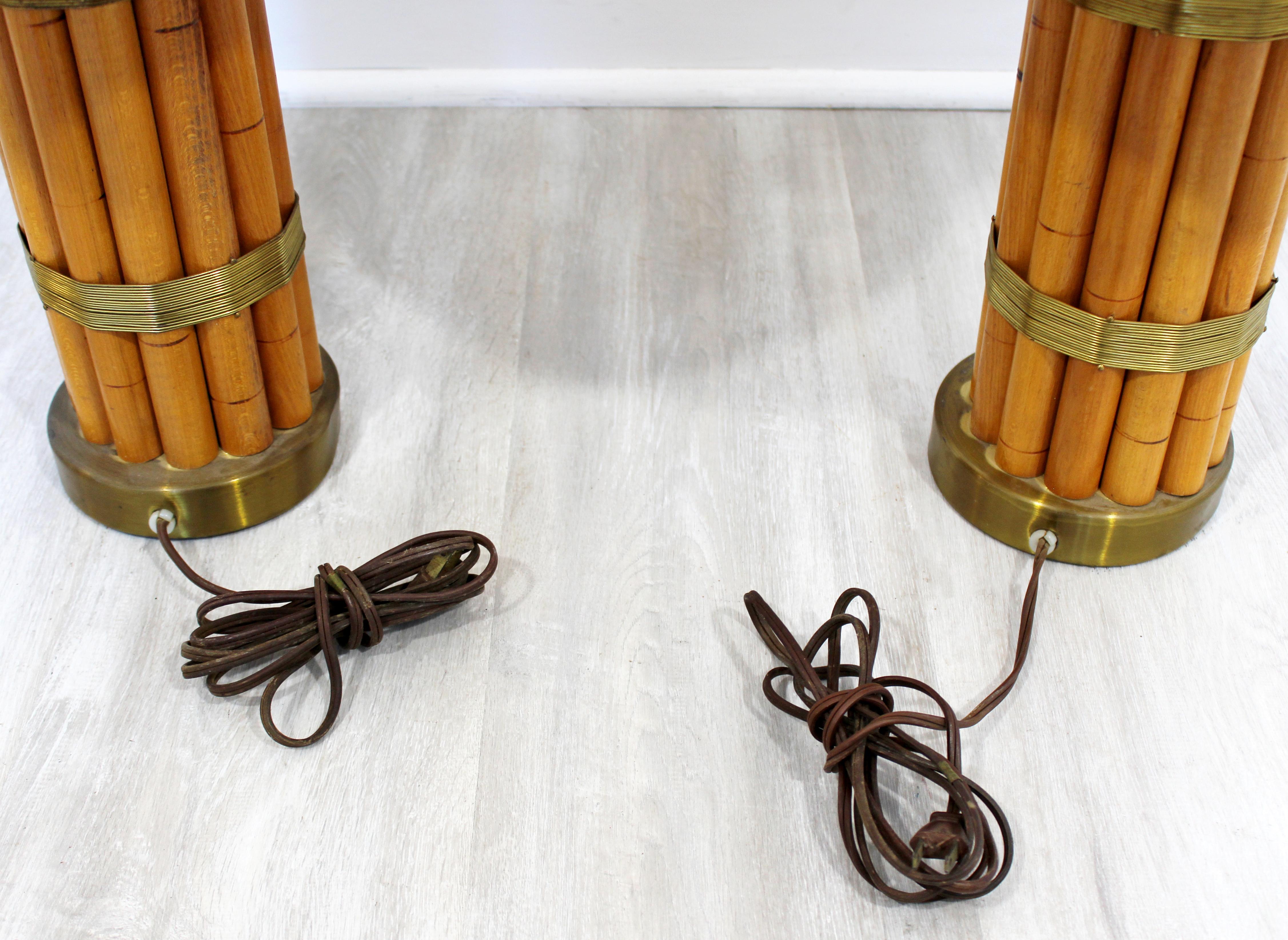 American Mid-Century Modern Early Russell Wright Pair of Bamboo & Brass Table Lamps 1950s