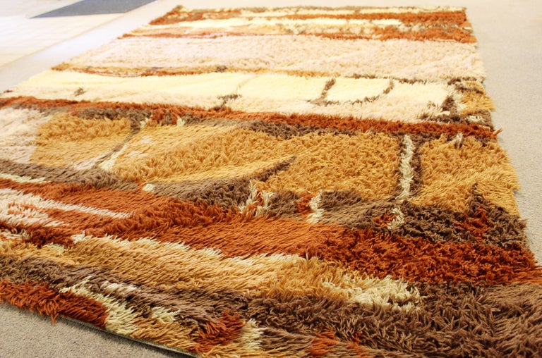 MidCentury Modern Earth Tone Rectangular Danish Rya Shag Area Rug Carpet, 1960s at 1stDibs