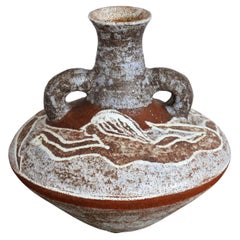 Mid-Century Modern Earthenware Vase Signed Accolay Studio Pottery, 1960, France