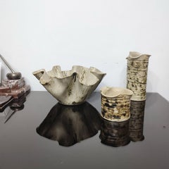 Set di vasi in terracotta moderni di metà secolo, realizzati a mano, smaltati, anni '70