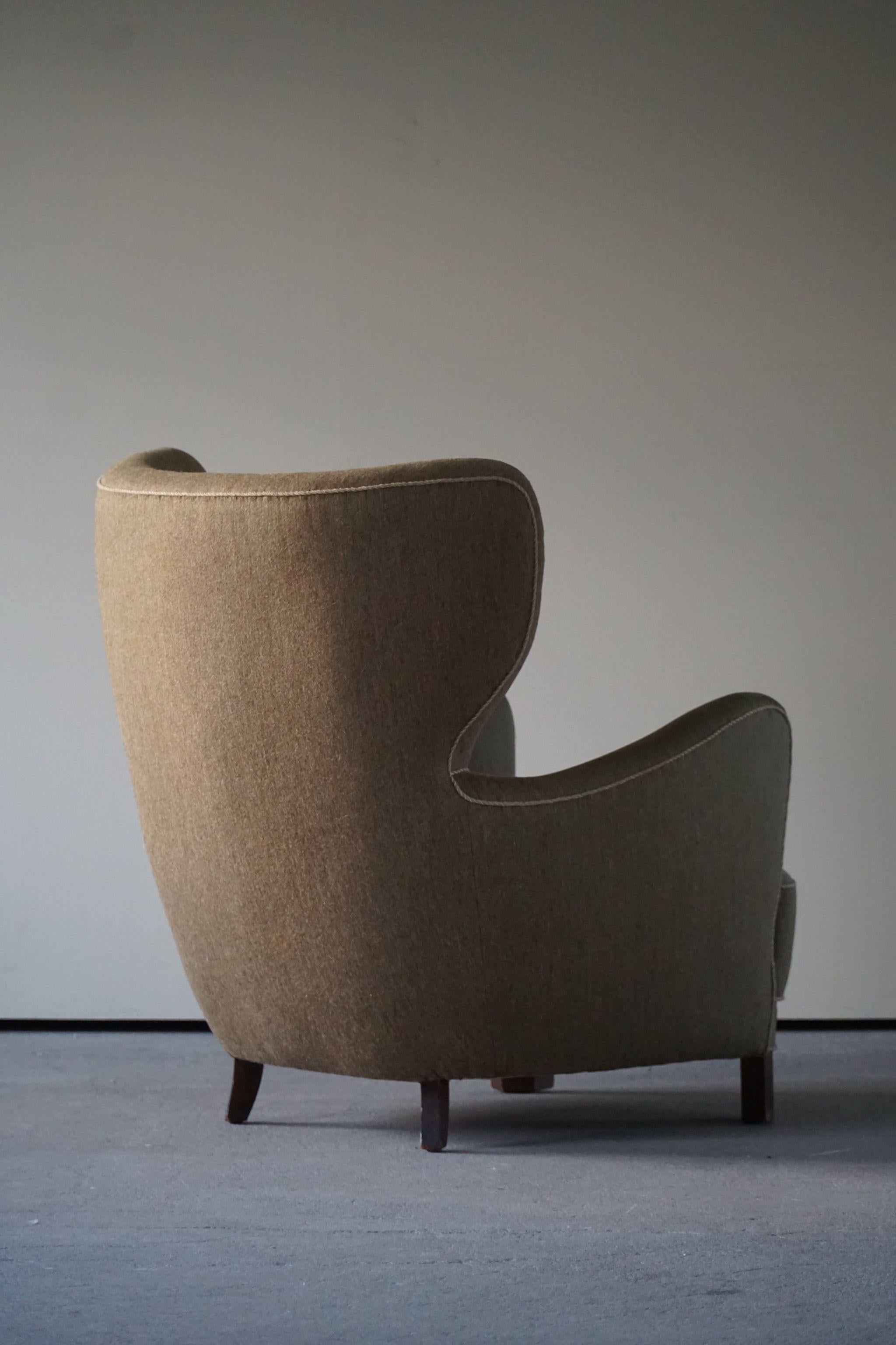 Wool Mid-Century Modern Easy Chair, Flemming Lassen, Made in 1940s, Denmark