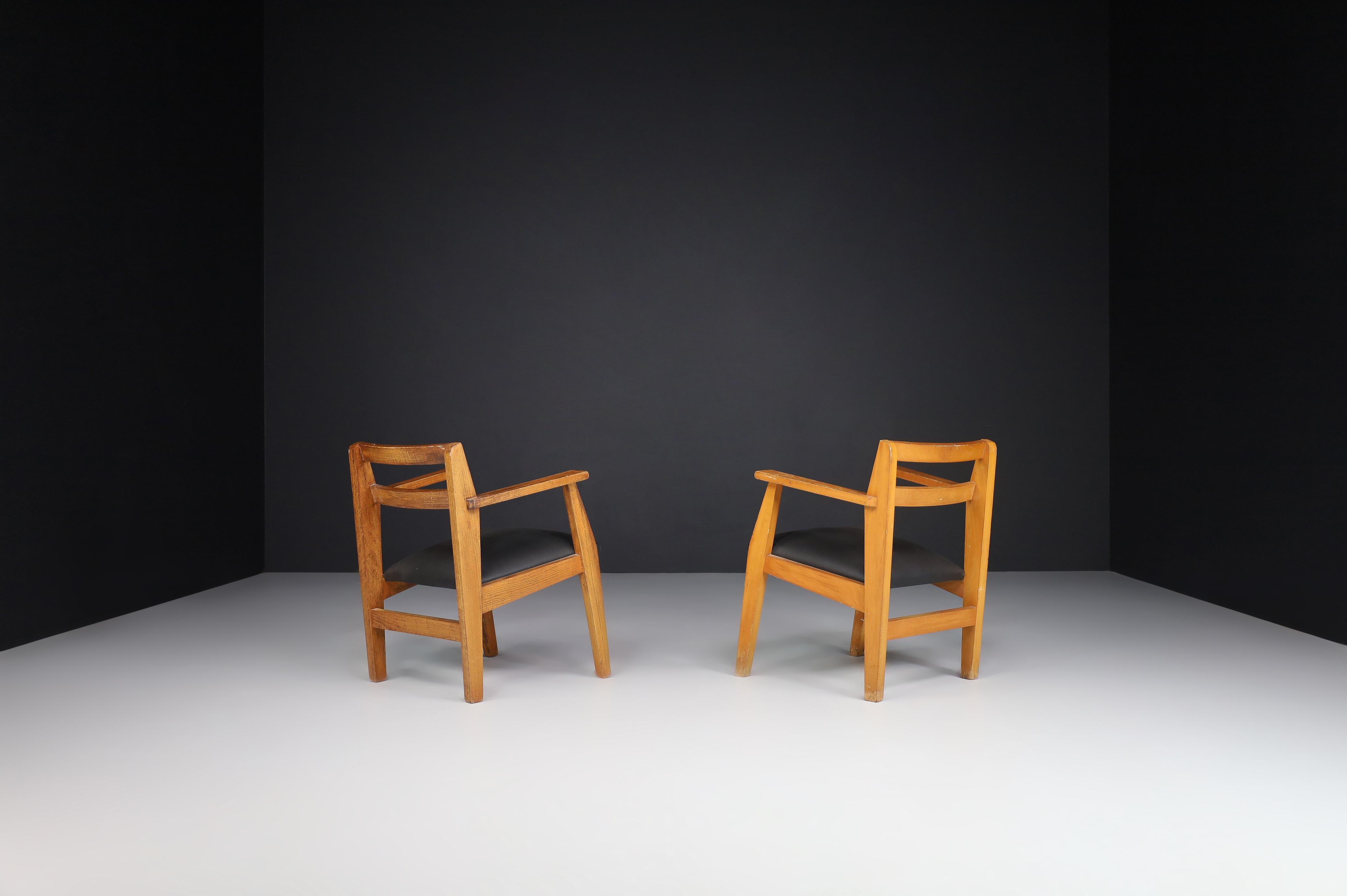 European Mid-Century Modern Easy Chairs Attributed to René Gabriel, France, 1940s For Sale