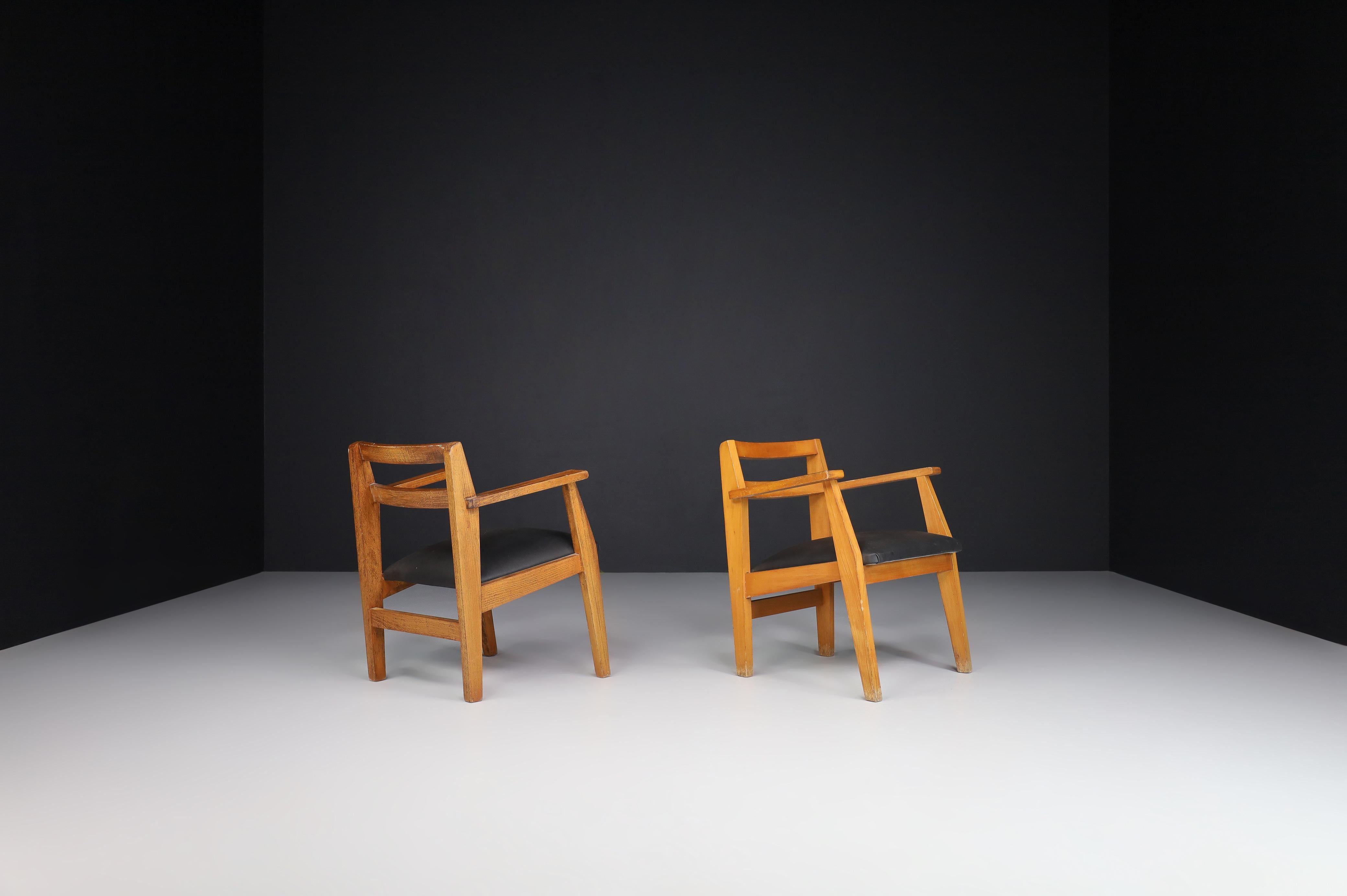 20th Century Mid-Century Modern Easy Chairs Attributed to René Gabriel, France, 1940s For Sale