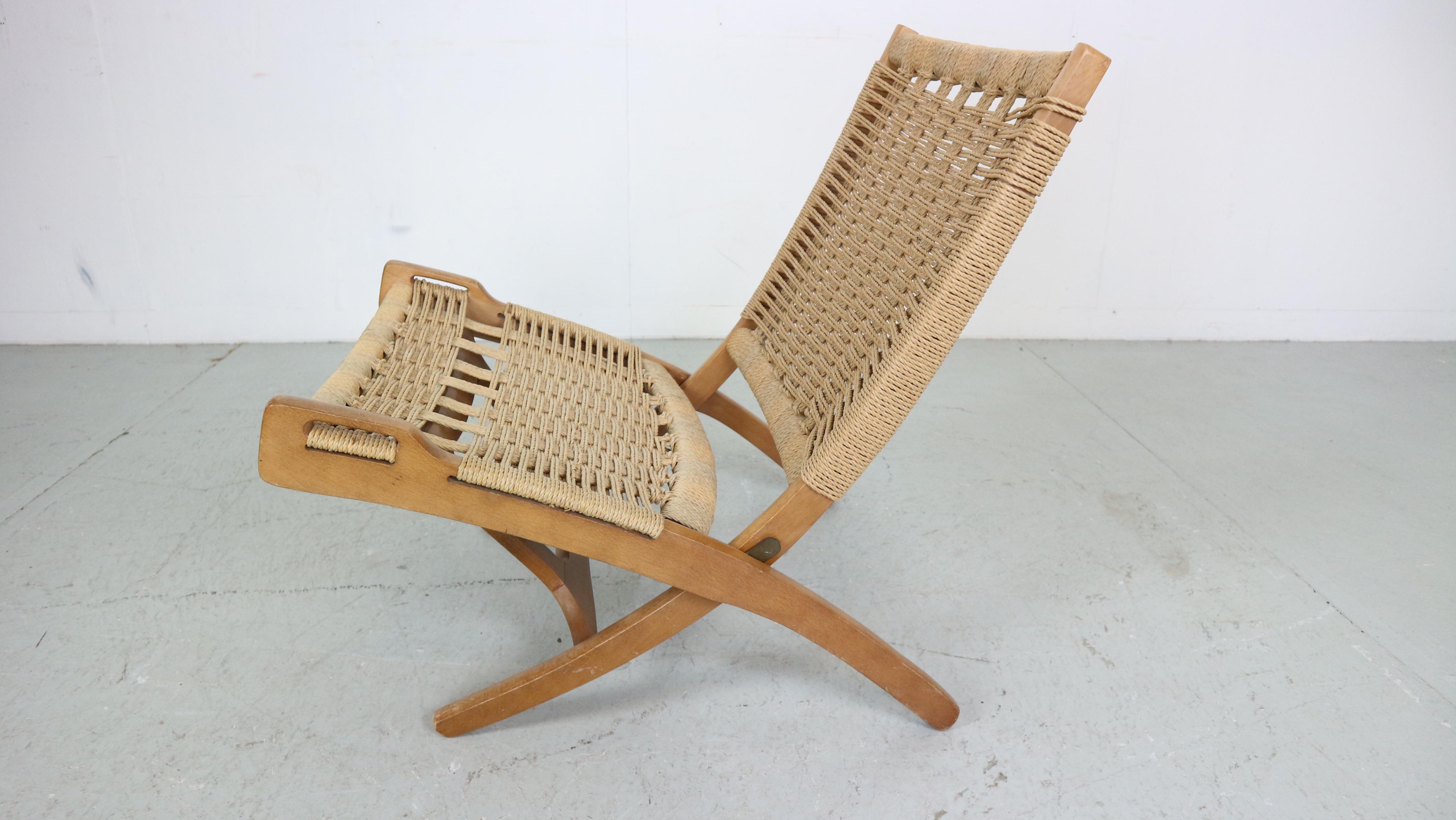 Mid- Century Modern Ebert Wels Beech& Rope Folding Lounge Chair, 1960's 3