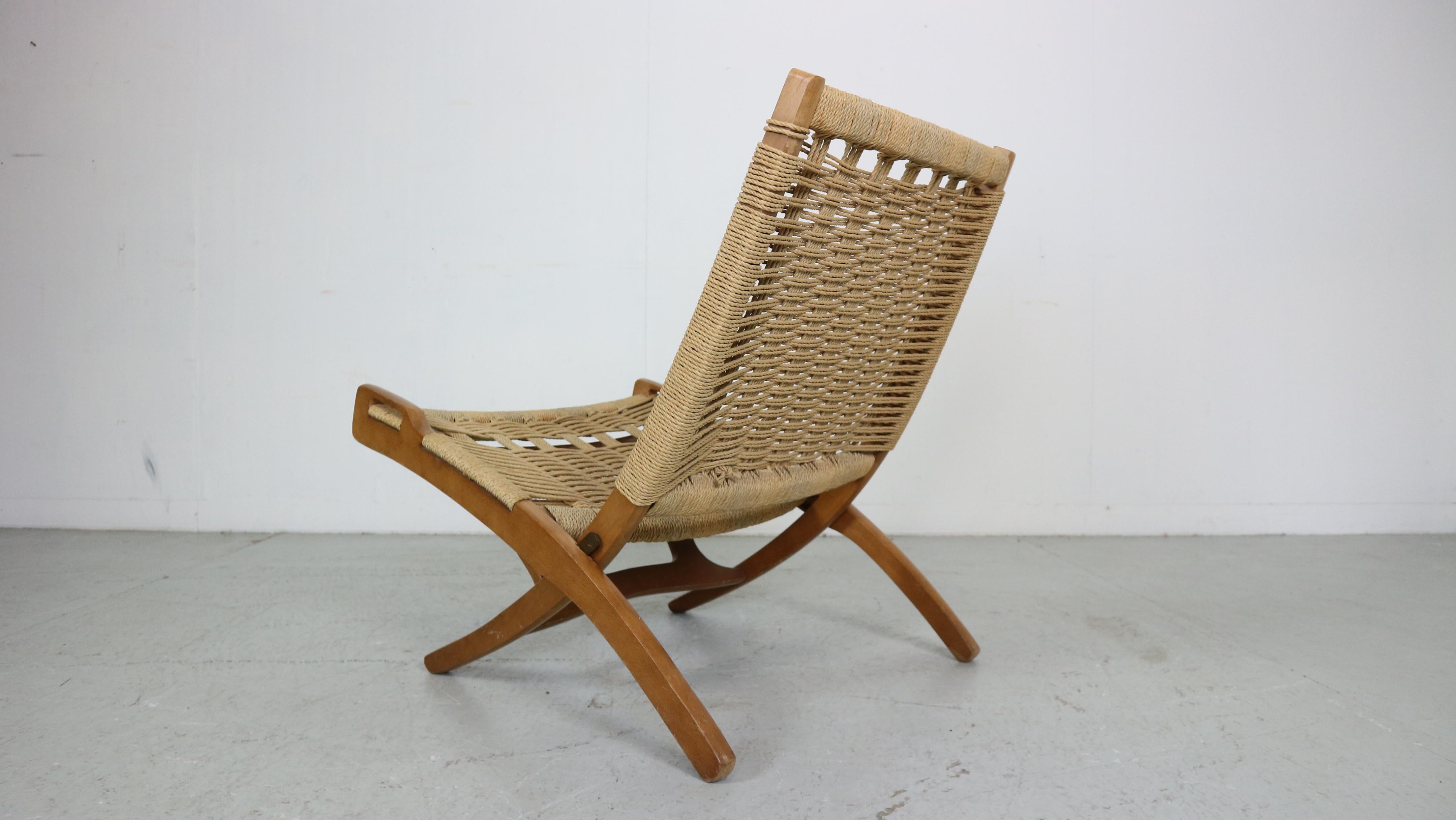Mid- Century Modern Ebert Wels Beech& Rope Folding Lounge Chair, 1960's 4