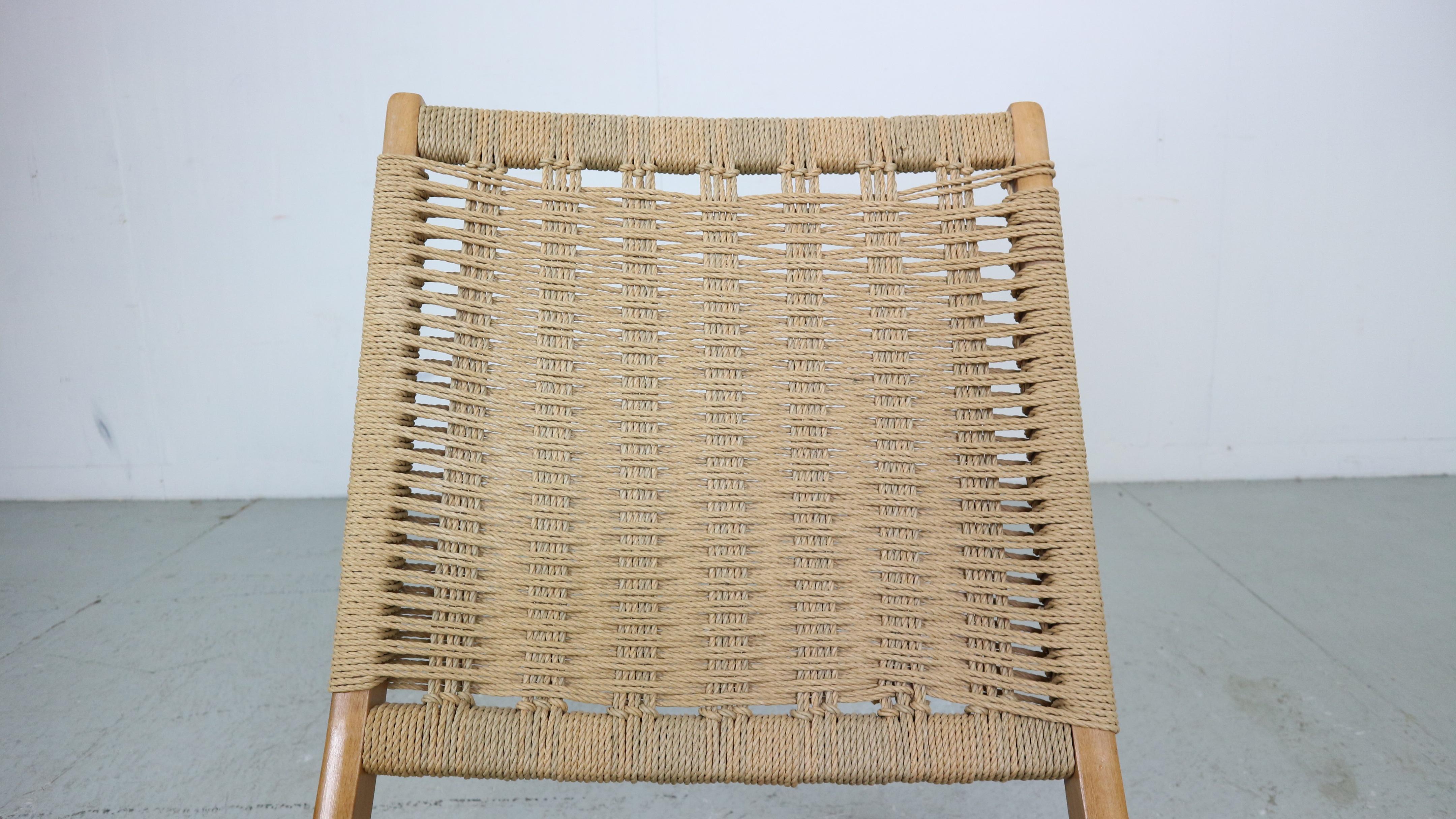 Mid- Century Modern Ebert Wels Beech& Rope Folding Lounge Chair, 1960's 7
