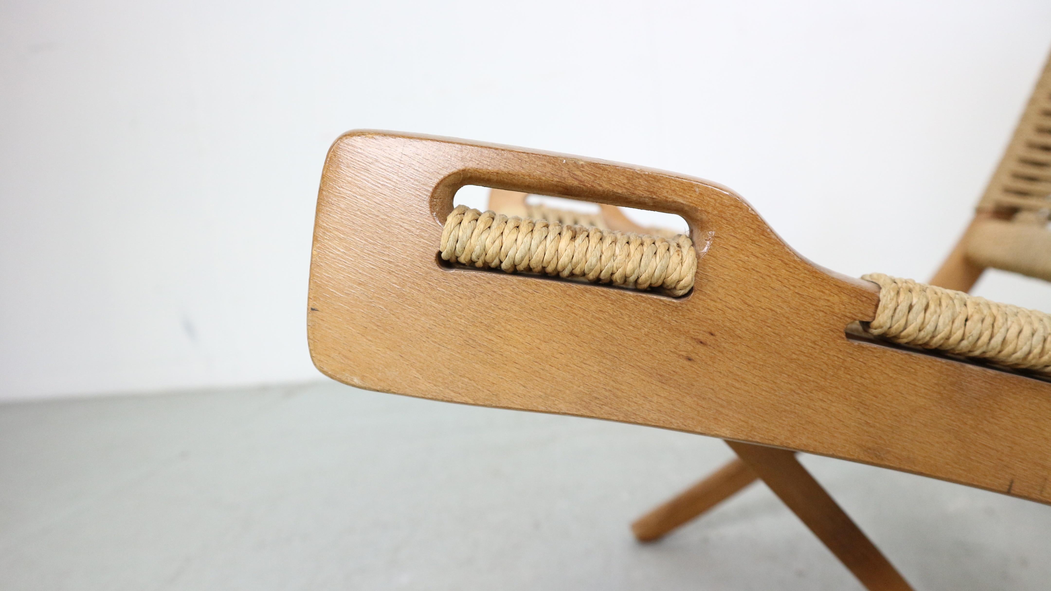 Mid- Century Modern Ebert Wels Beech& Rope Folding Lounge Chair, 1960's 11