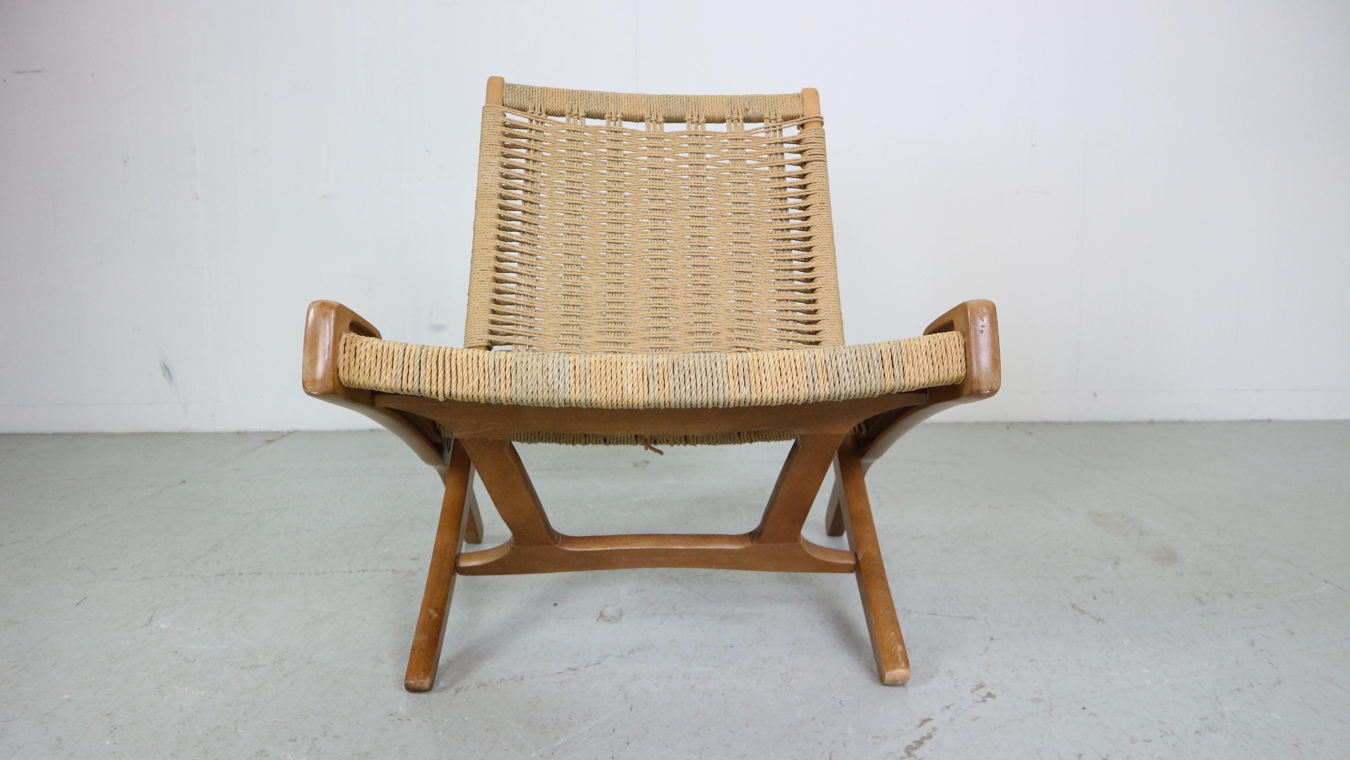 Mid-Century Modern Mid- Century Modern Ebert Wels Beech& Rope Folding Lounge Chair, 1960's