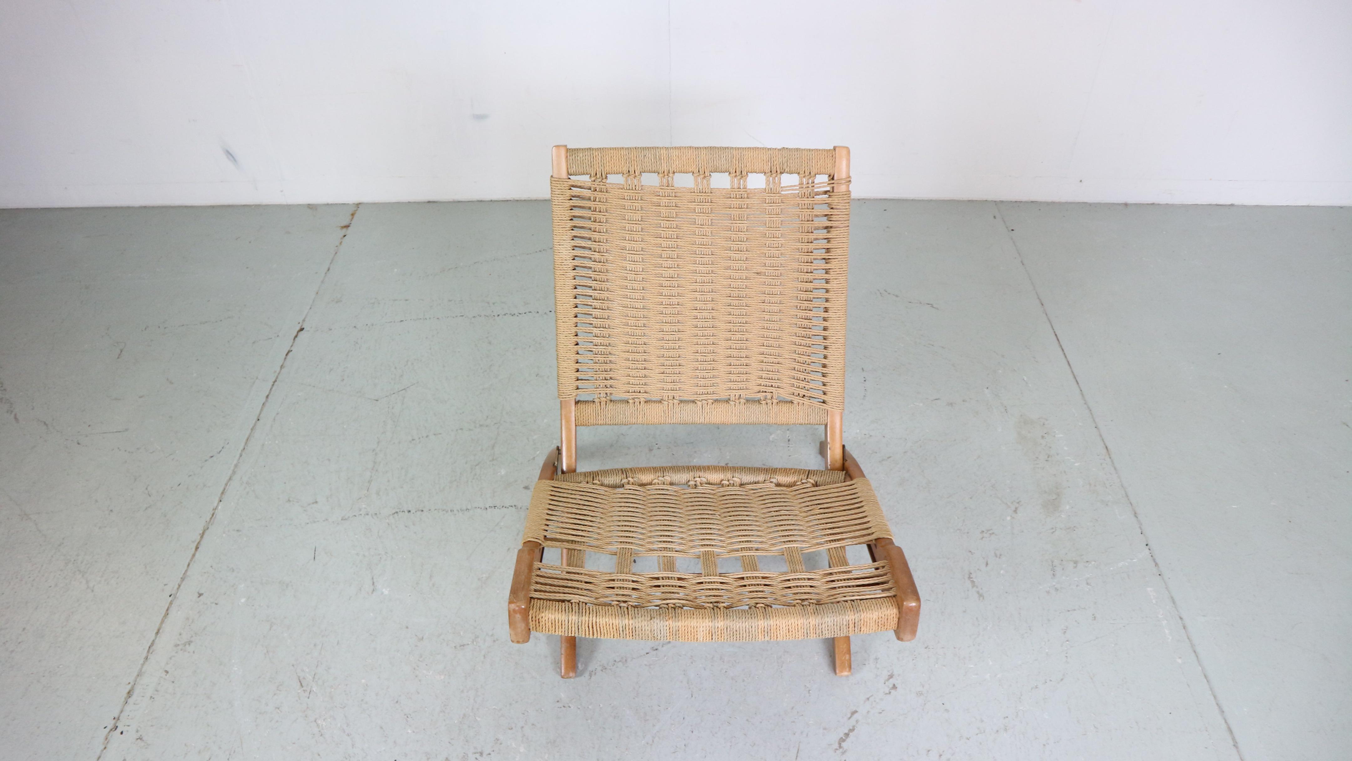 Mid- Century Modern Ebert Wels Beech& Rope Folding Lounge Chair, 1960's In Good Condition In The Hague, NL