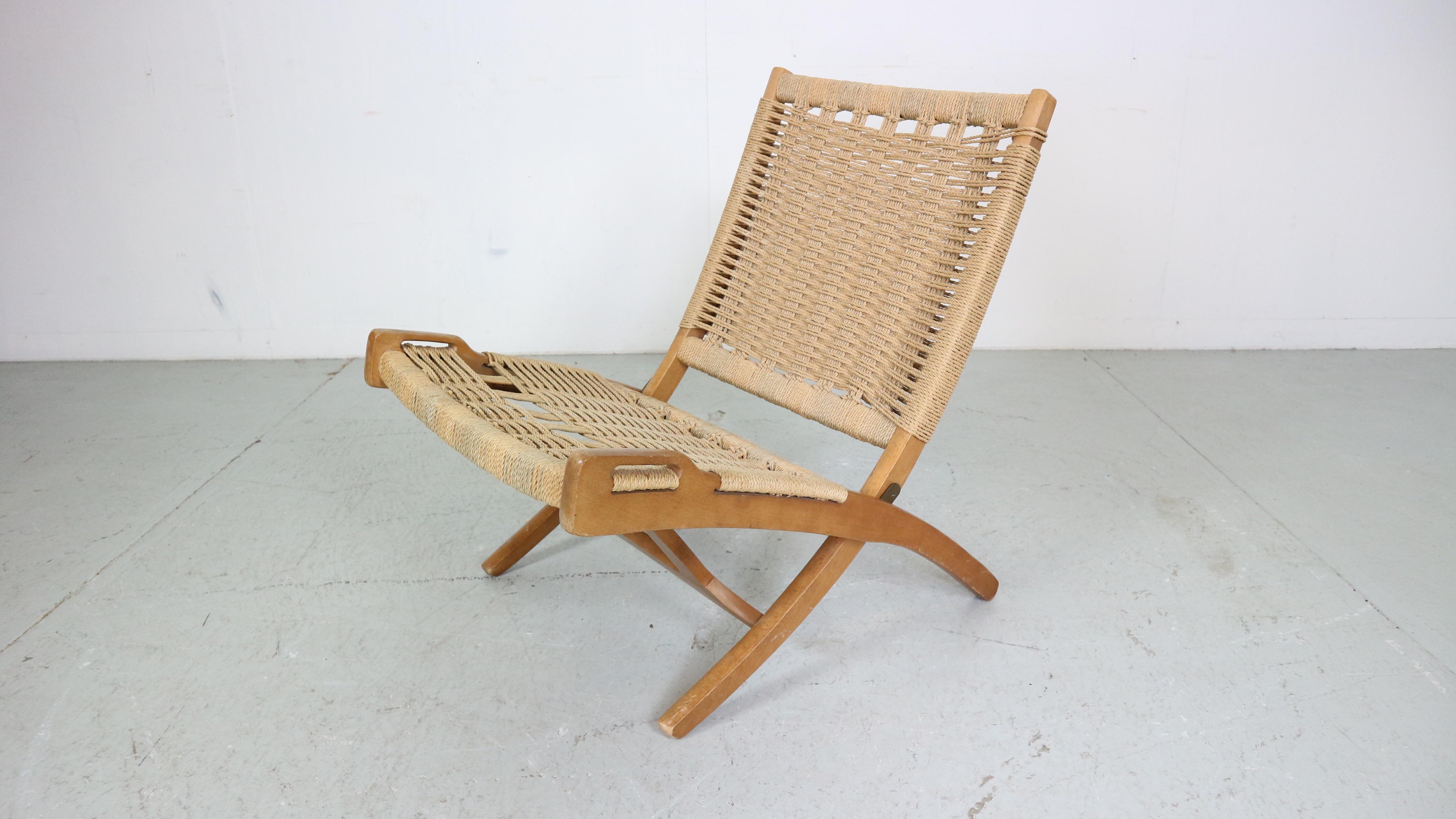 Mid-20th Century Mid- Century Modern Ebert Wels Beech& Rope Folding Lounge Chair, 1960's