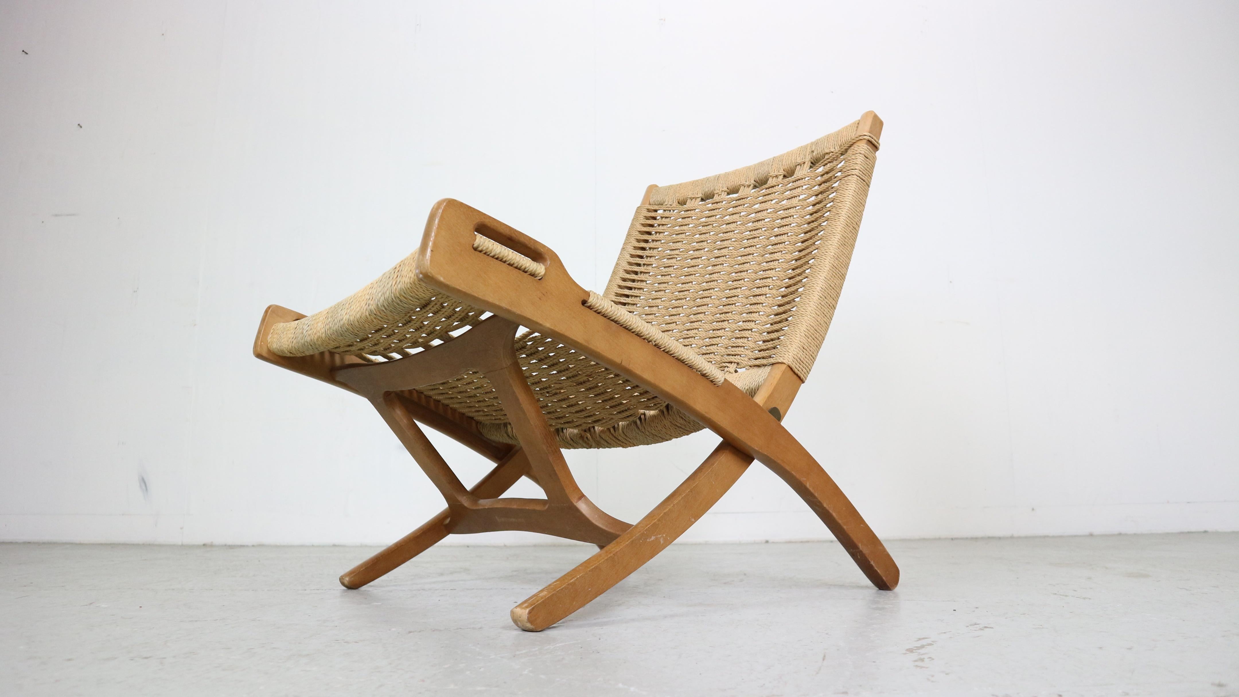 Mid- Century Modern Ebert Wels Beech& Rope Folding Lounge Chair, 1960's 1
