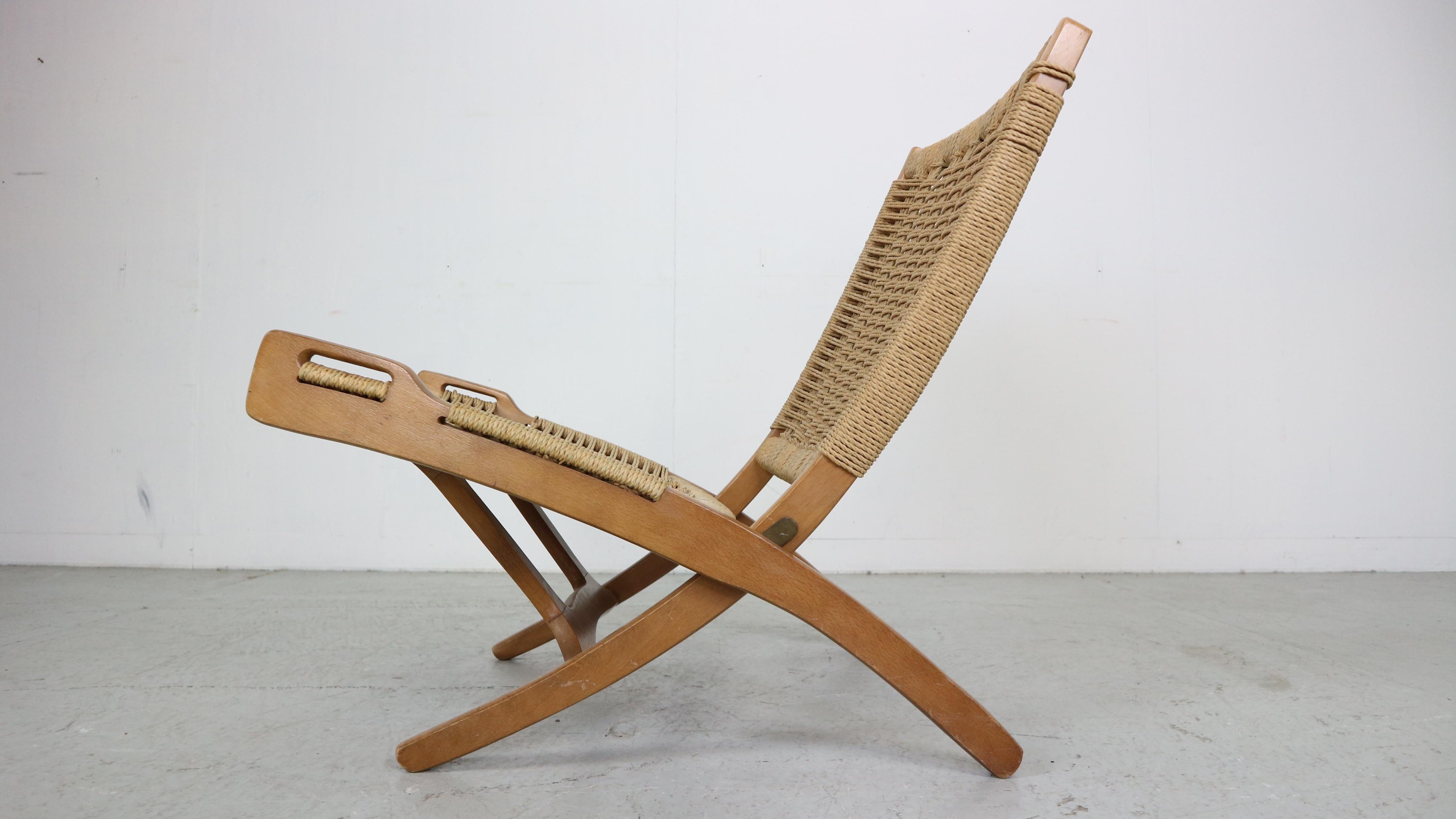 Mid- Century Modern Ebert Wels Beech& Rope Folding Lounge Chair, 1960's 2