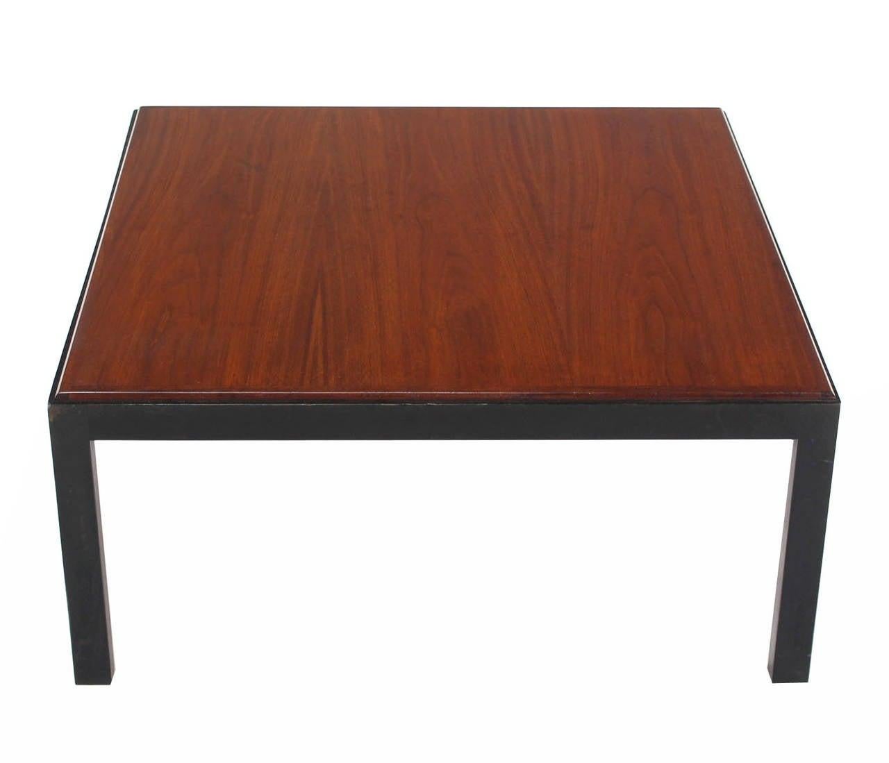 American Mid Century Modern Ebonised Frame Walnut Top Square Coffee Occasional Table MINT For Sale