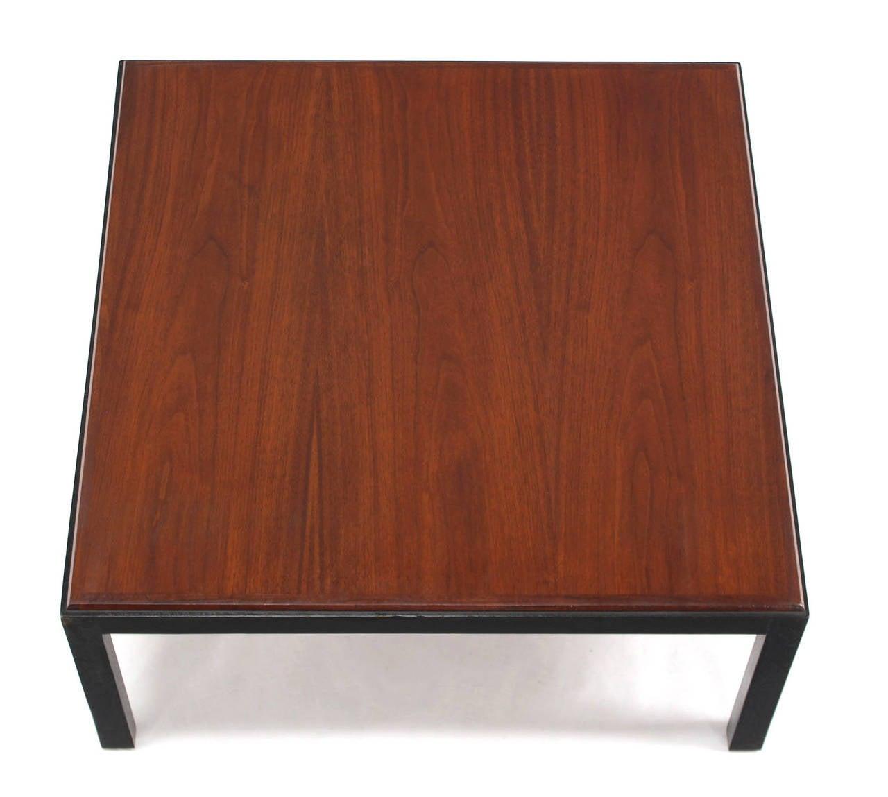 Mid Century Modern Ebonised Frame Walnut Top Square Coffee Occasional Table MINT In Excellent Condition For Sale In Rockaway, NJ