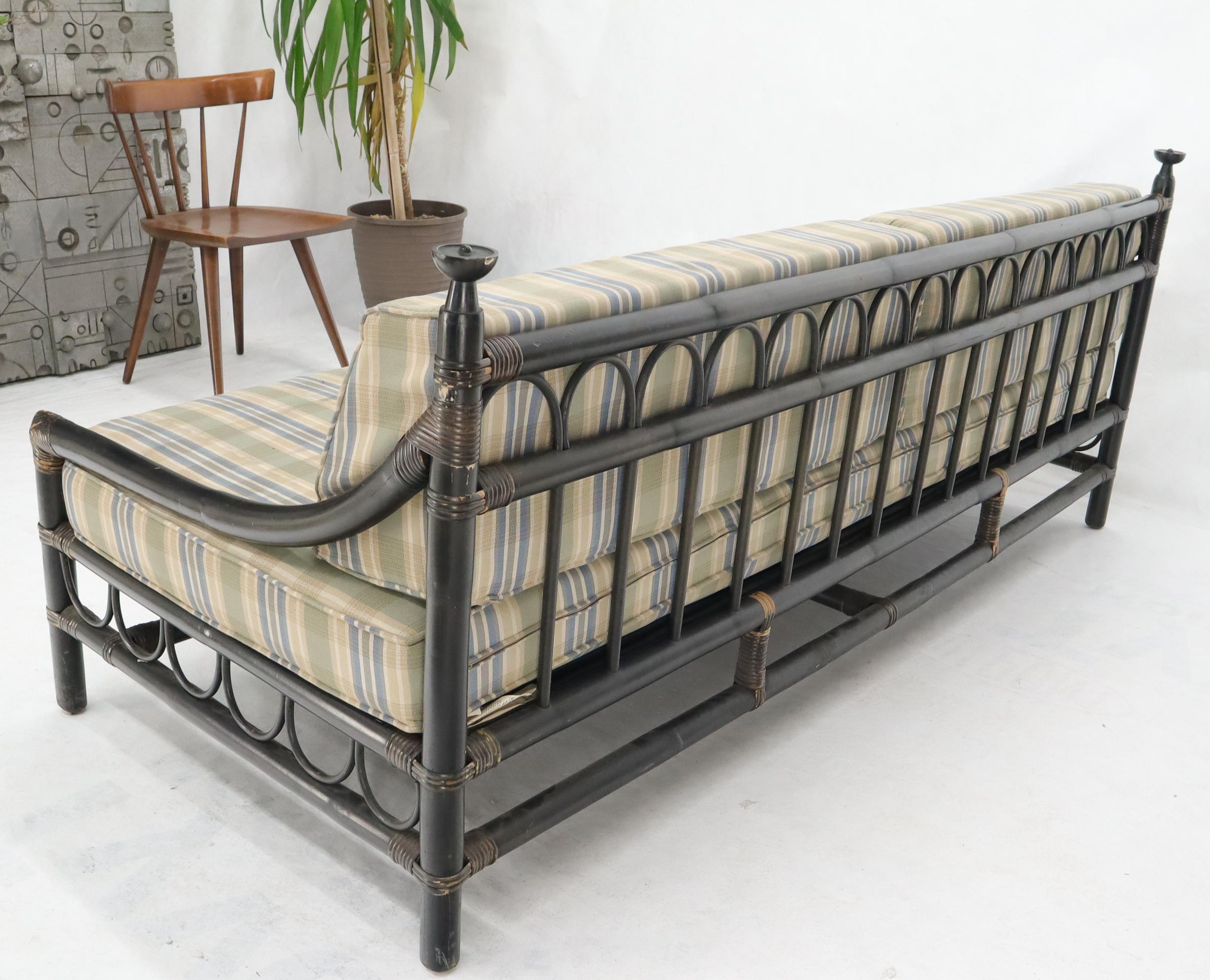 Lacquered Mid-Century Modern Ebonized Bamboo Rattan Daybed Sofa McGuire 