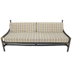 Mid-Century Modern Ebonized Bamboo Rattan Daybed Sofa