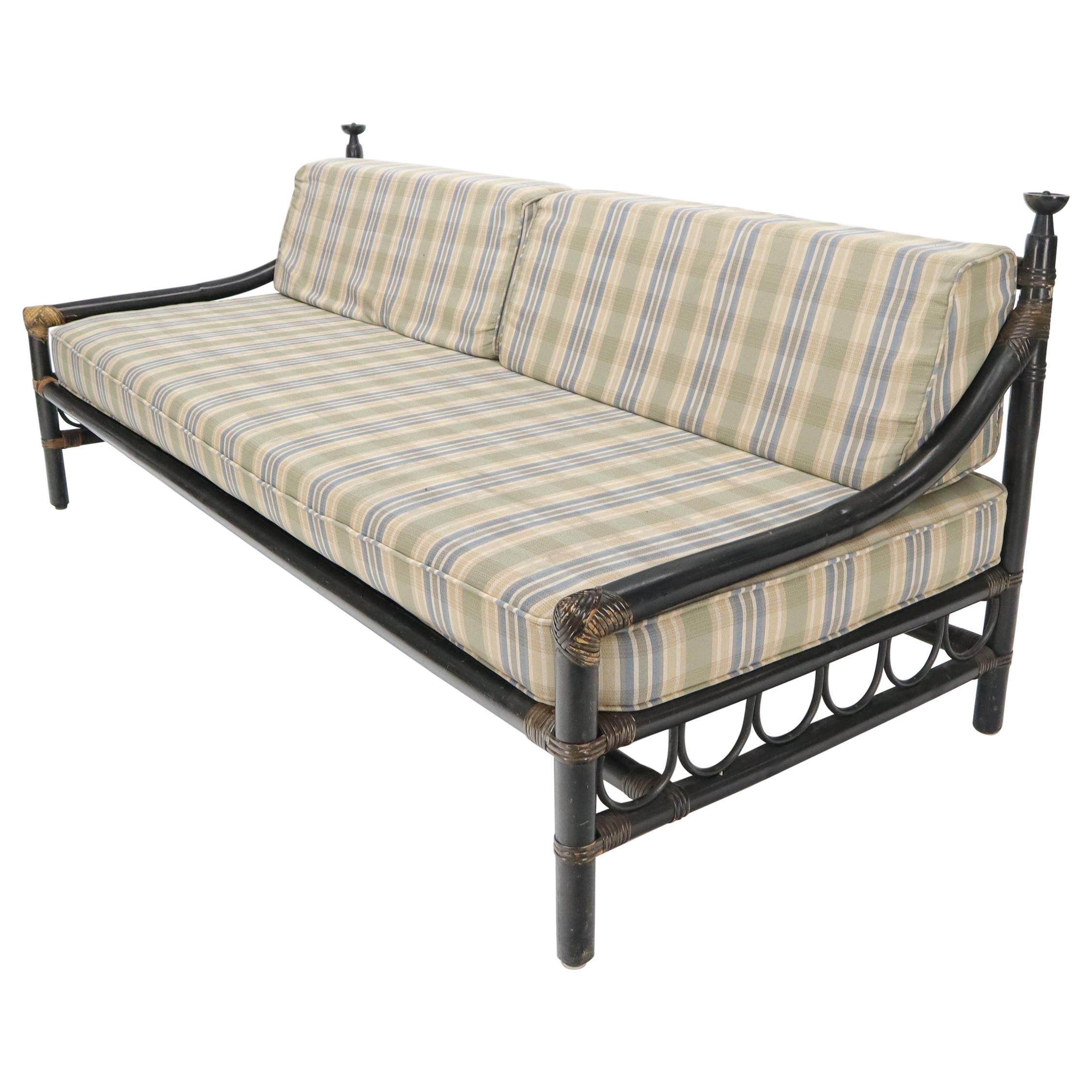 Mid-Century Modern Ebonized Bamboo Rattan Daybed Sofa McGuire 