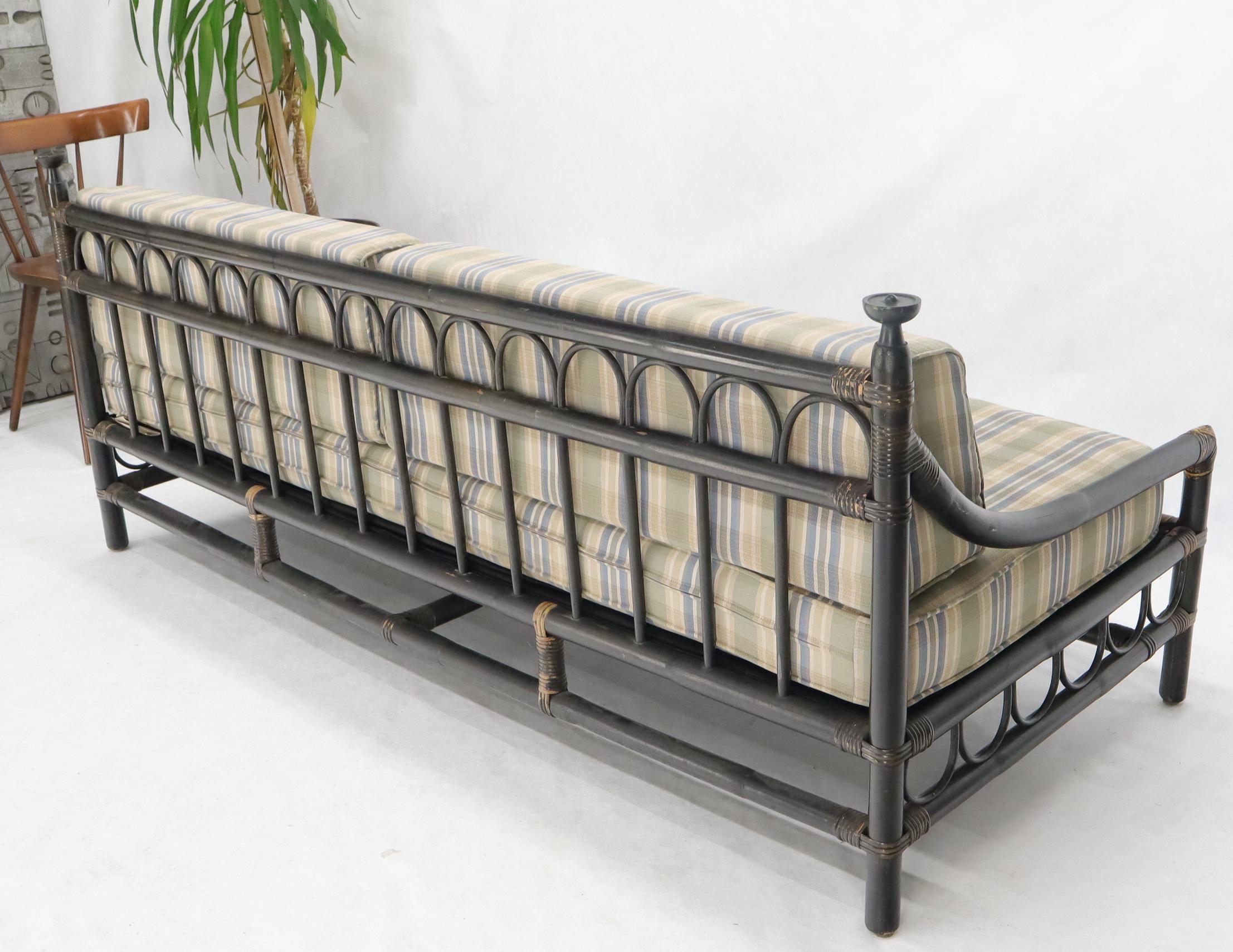 Mid-Century Modern ebonized bamboo and rattan daybed sofa. 